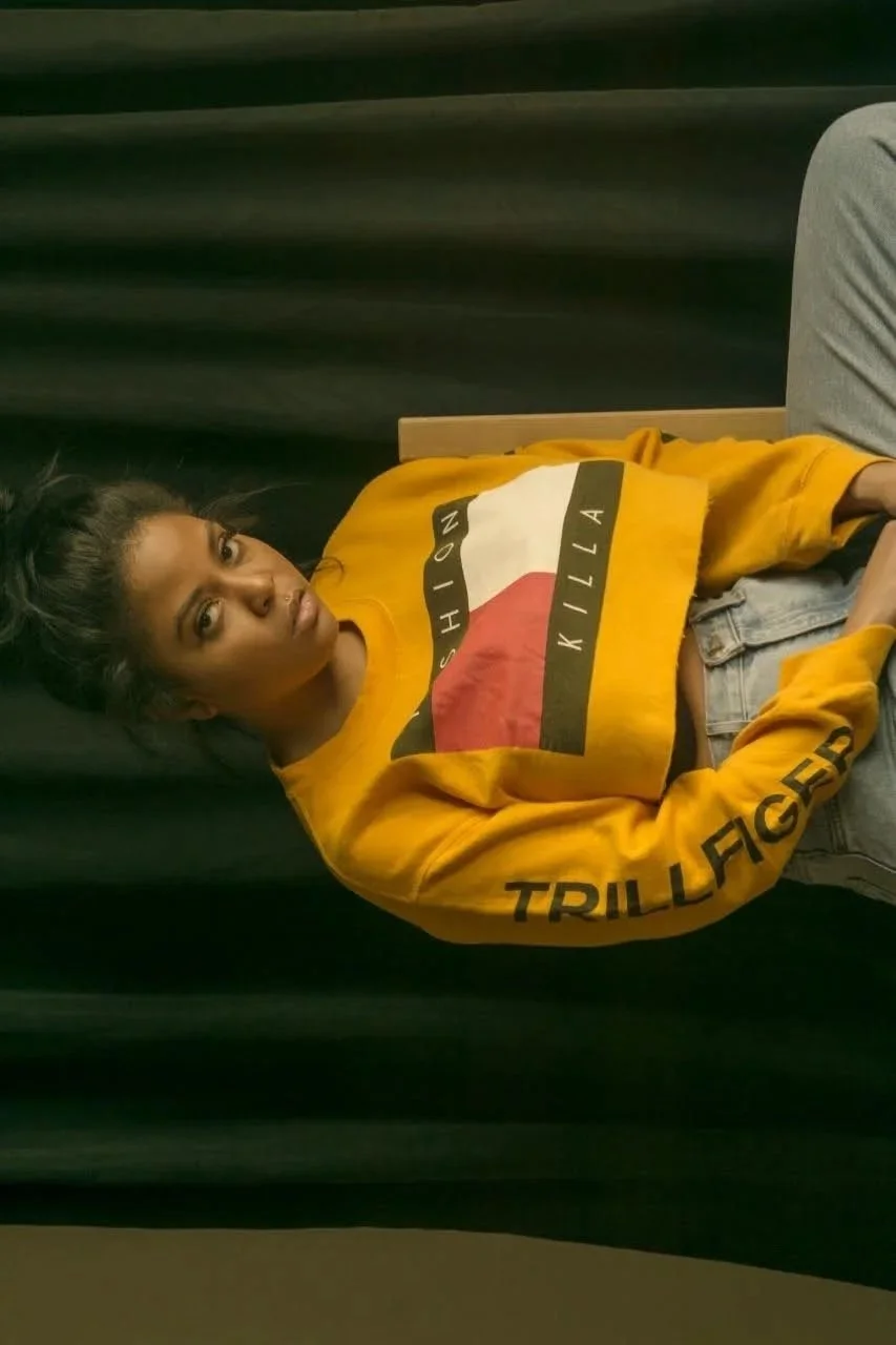 woman wearing yellow sweatshirt natural light lifestyle portrait photography Los Angeles