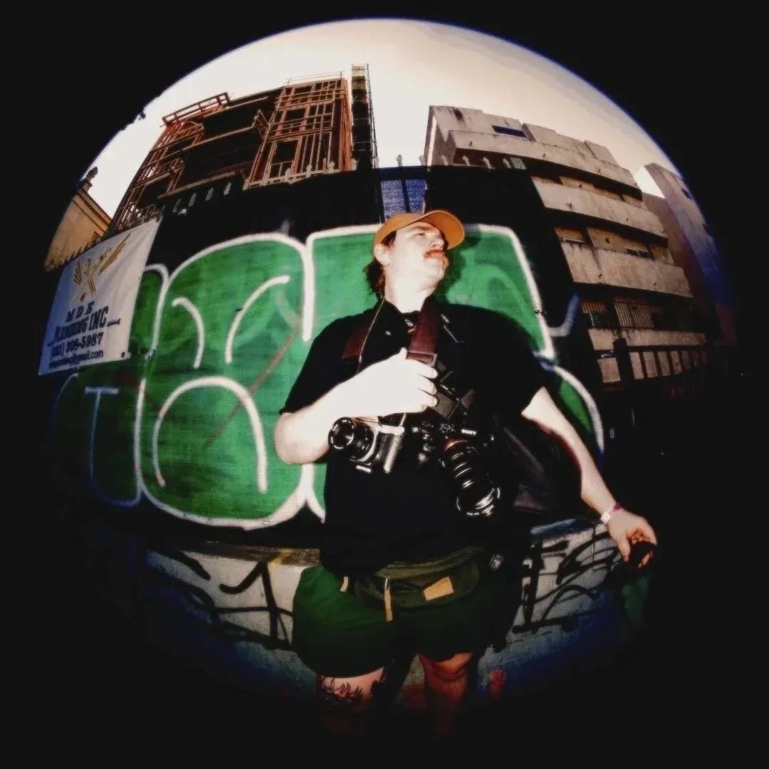 person standing in urban setting fisheye portrait photography Los Angeles