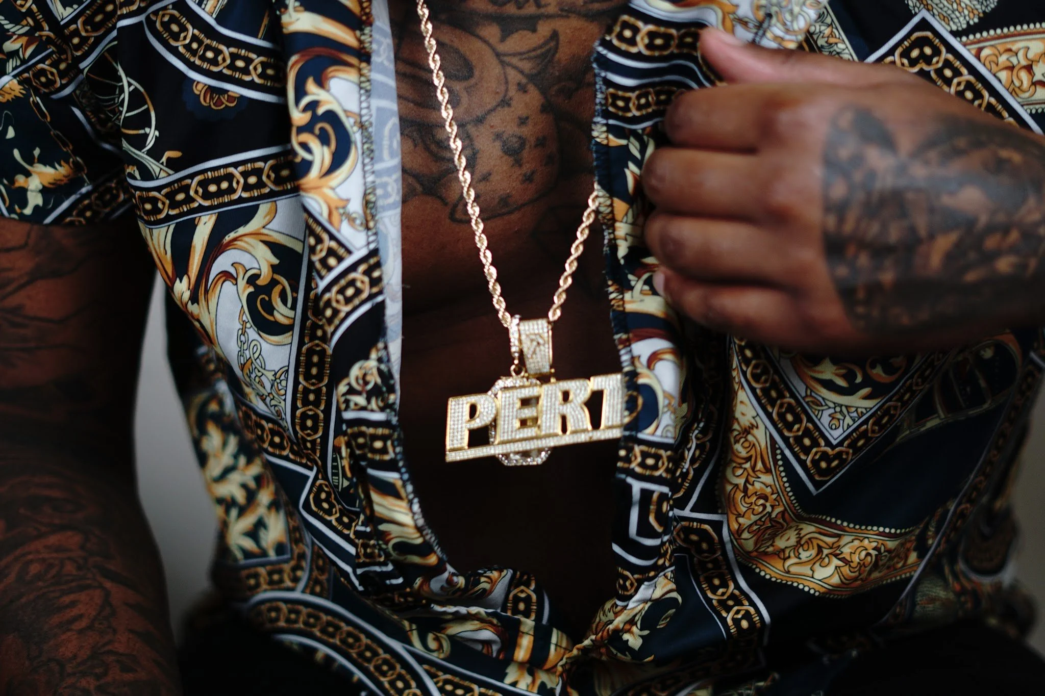 close up of chain necklace street style portrait photography Los Angeles