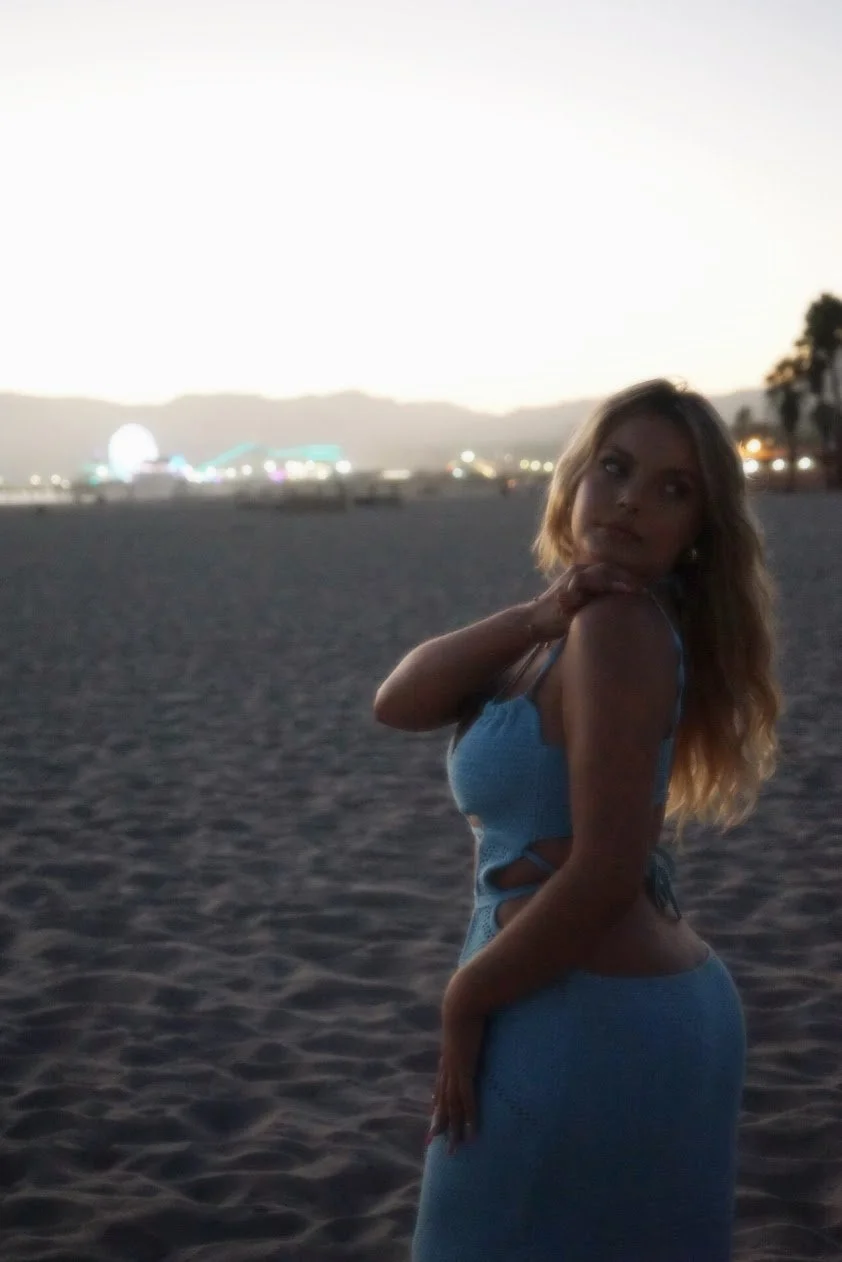 woman standing on beach golden hour lifestyle photography Los Angeles