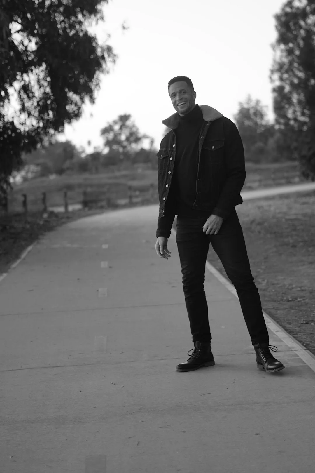 man standing full body black and white portrait photography Los Angeles