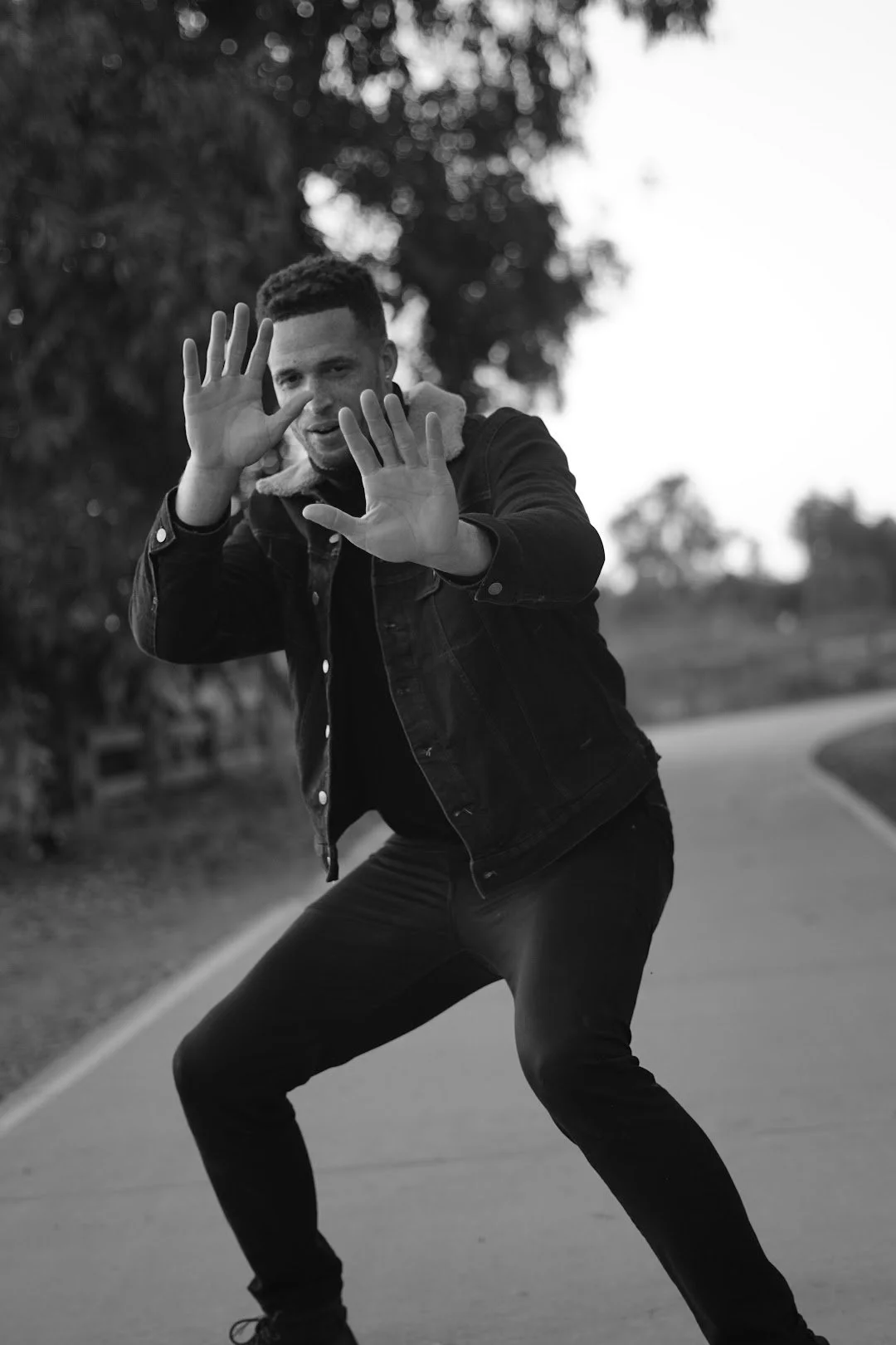man posing creatively black and white cinematic photography Los Angeles