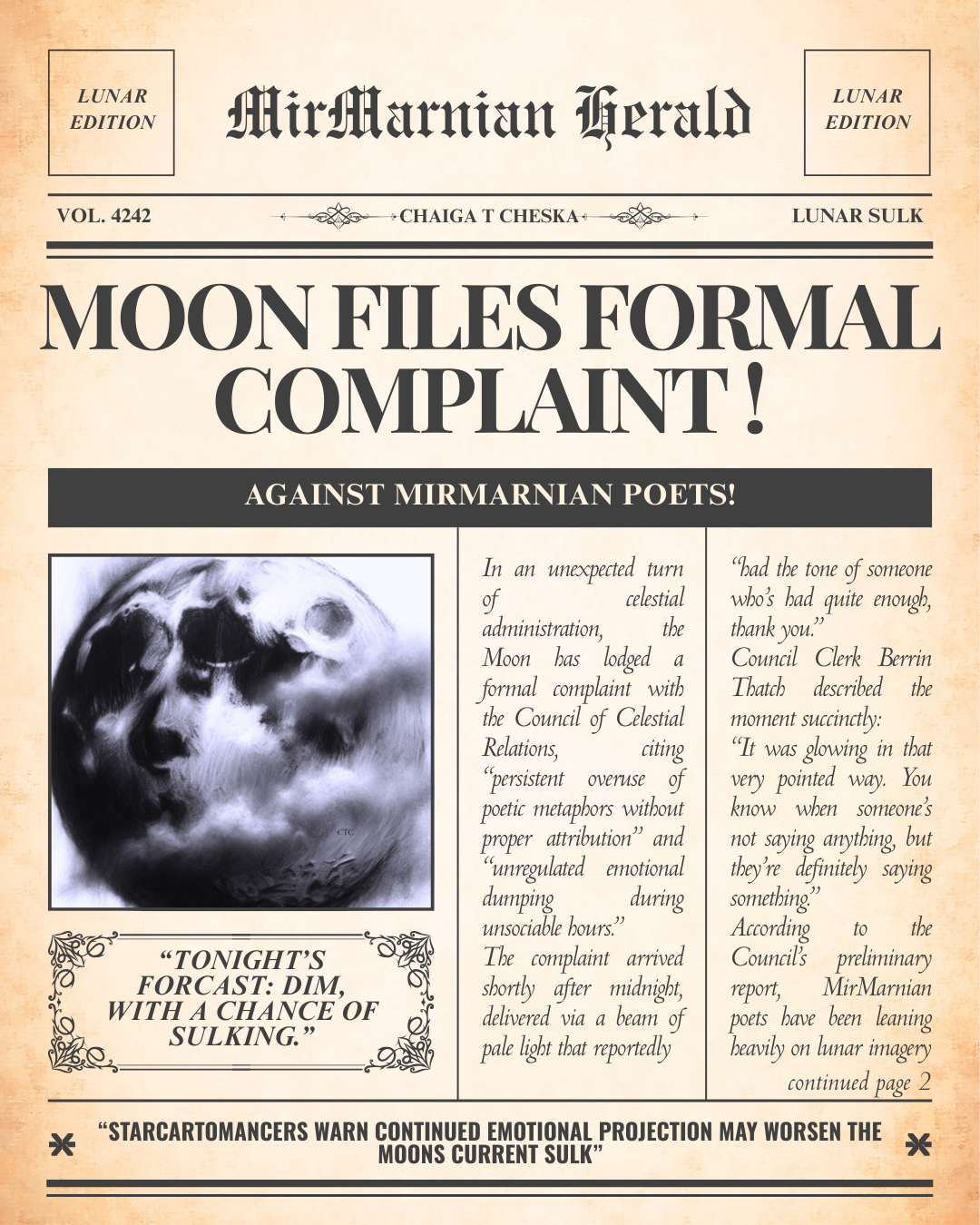 Moon Files Formal Complaint Against MirMarnian Poets!