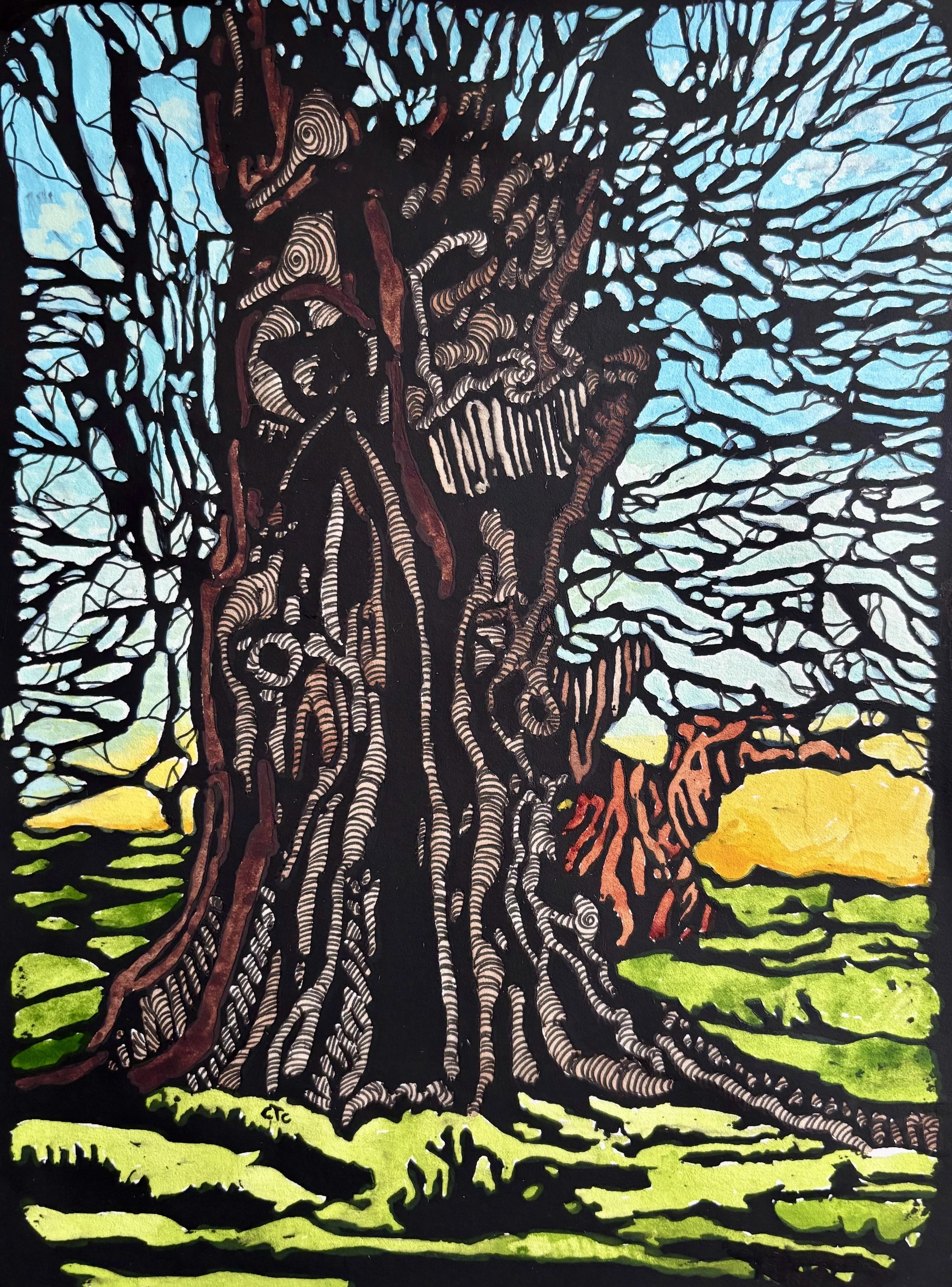 Tree Siblings Sunrise - Illustrated Screenprint