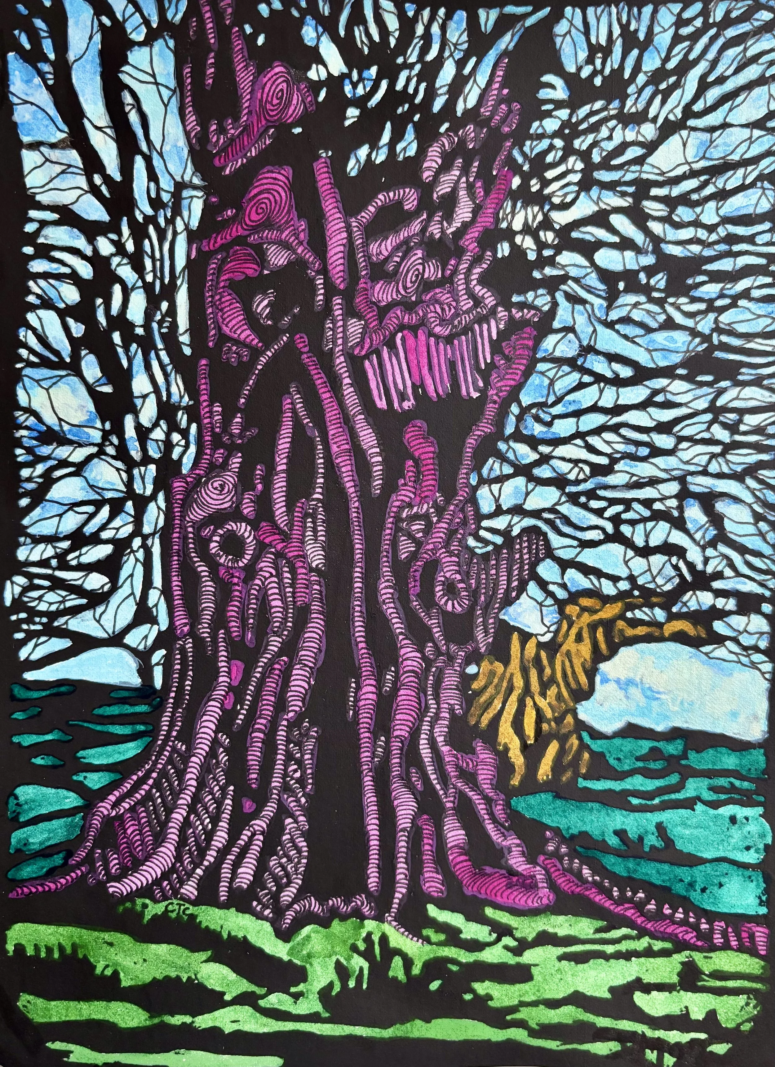 Tree Siblings Afternoon hand painted screenprint by Chaiga T Cheska.jpg