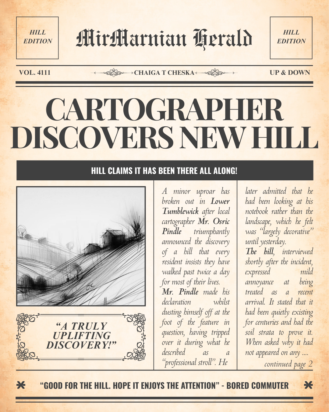 Cartographer Discovers New Hill