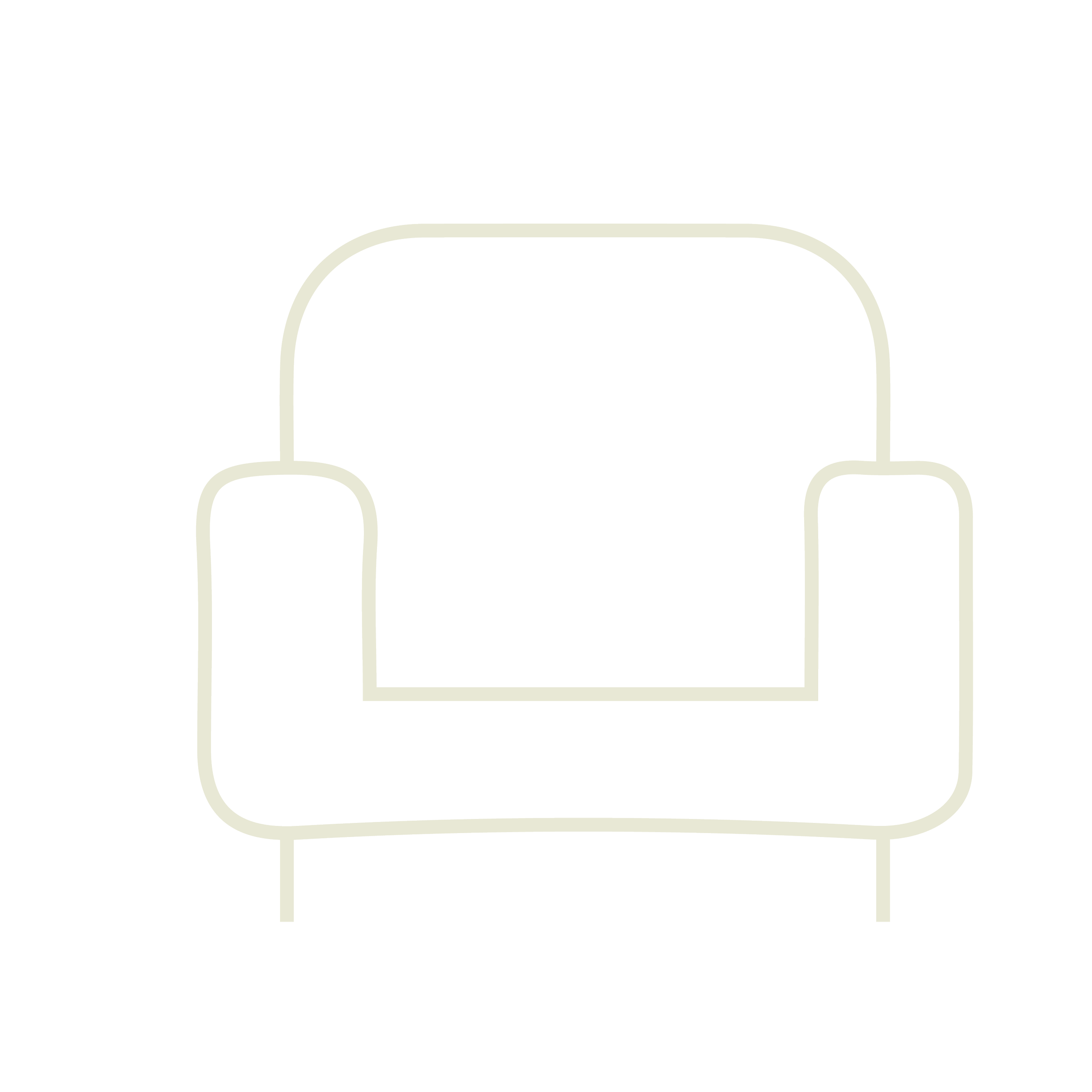 Outline drawing of a modern armchair with curved arms and four legs.