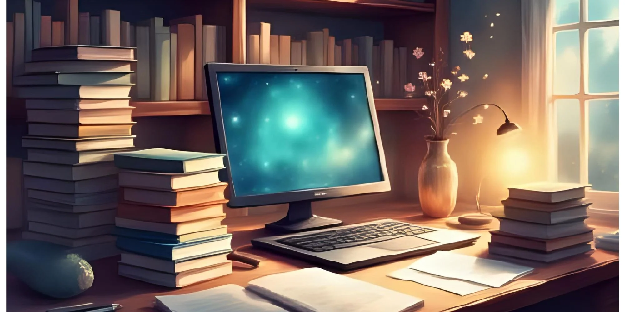 Dream state image of a dekstop computer on a desk