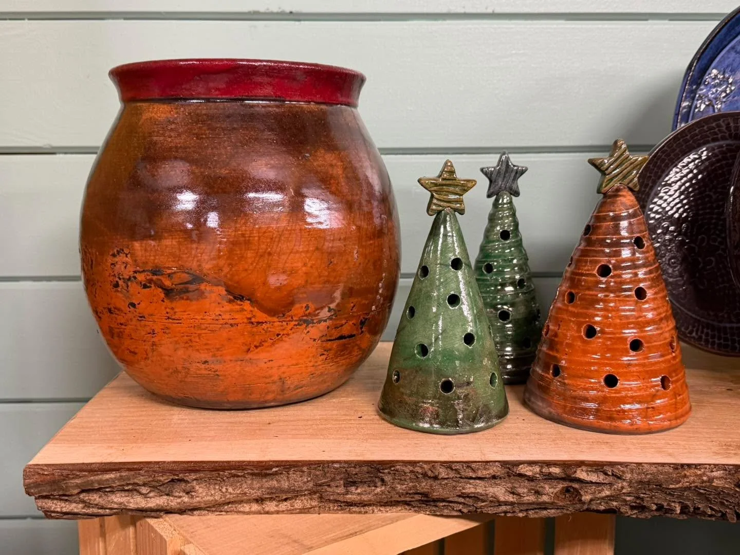 Busy day!  Glazed a lot of pots and Christmas trees, completed a raku firing,  glazed more pots and loaded the electric kiln, then threw some porcelain trees and a large bowl!

Tomorrow is day 2 of the studio tour and I&rsquo;ll be doing it all again