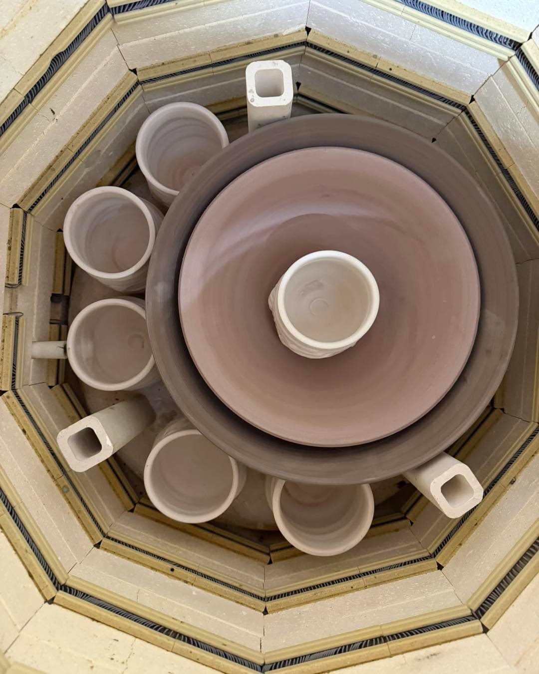 Kiln is loaded with mugs and flower pots! 

 #pots‼️ #redbarnpotteryco #pottery #potterystudiolife #potterylife