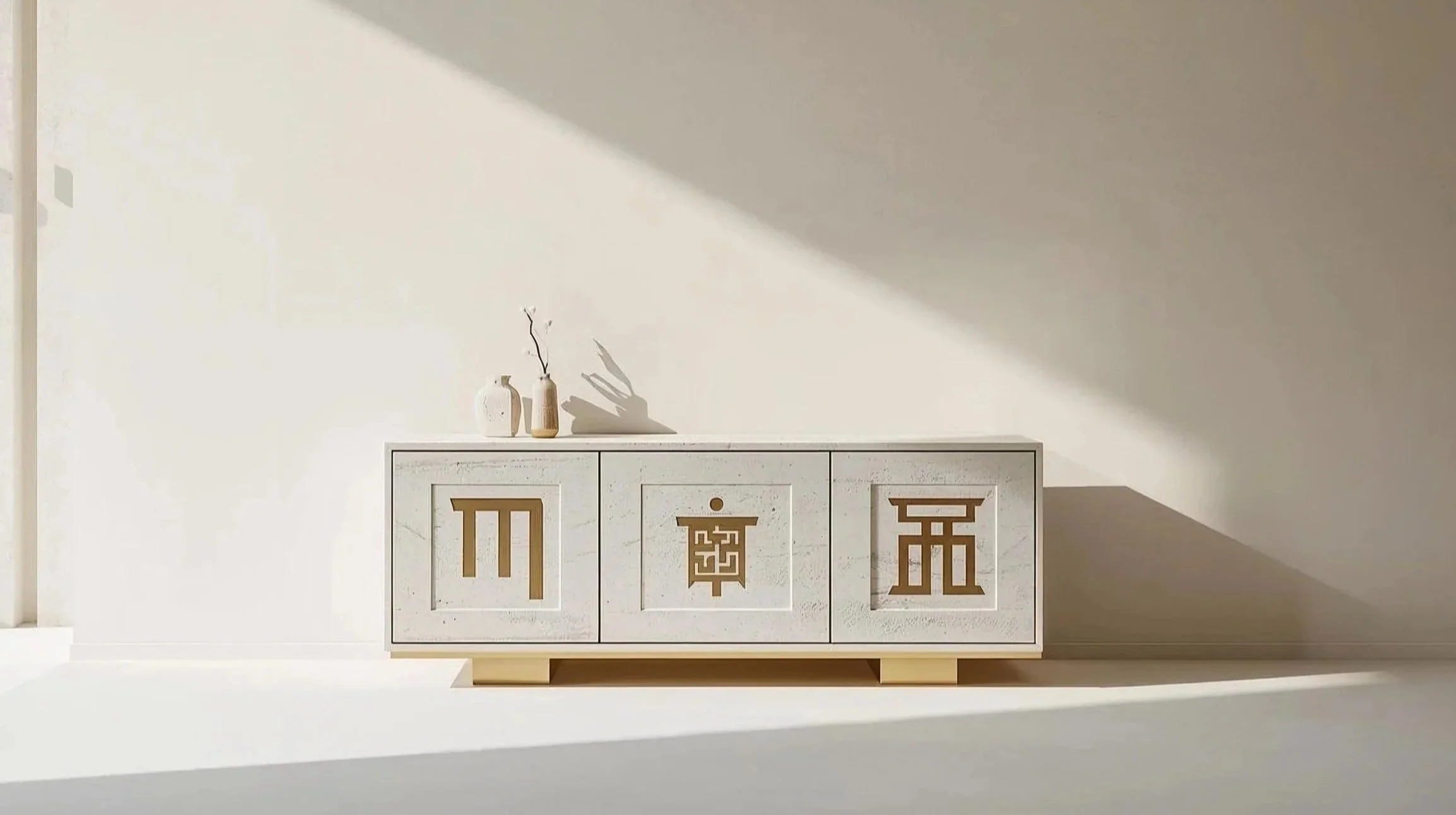 Isthar console with elegant carvings, heritage-inspired design, and 24K gold embellishments.