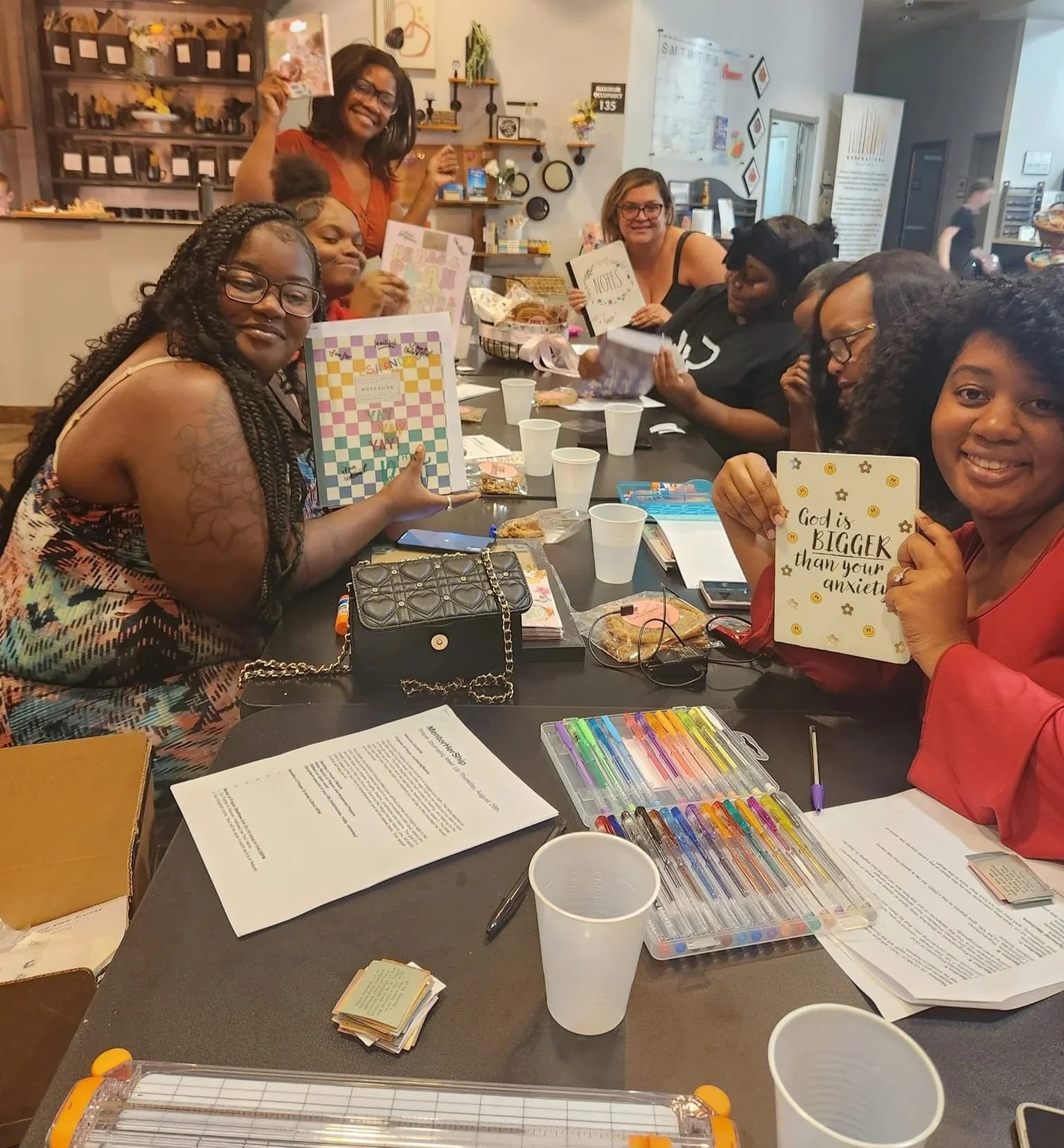 Women participating in MentorHerShip, a women’s discipleship ministry at Revolution Church in Lancaster, CA, gathered for Bible study, journaling, and community fellowship.