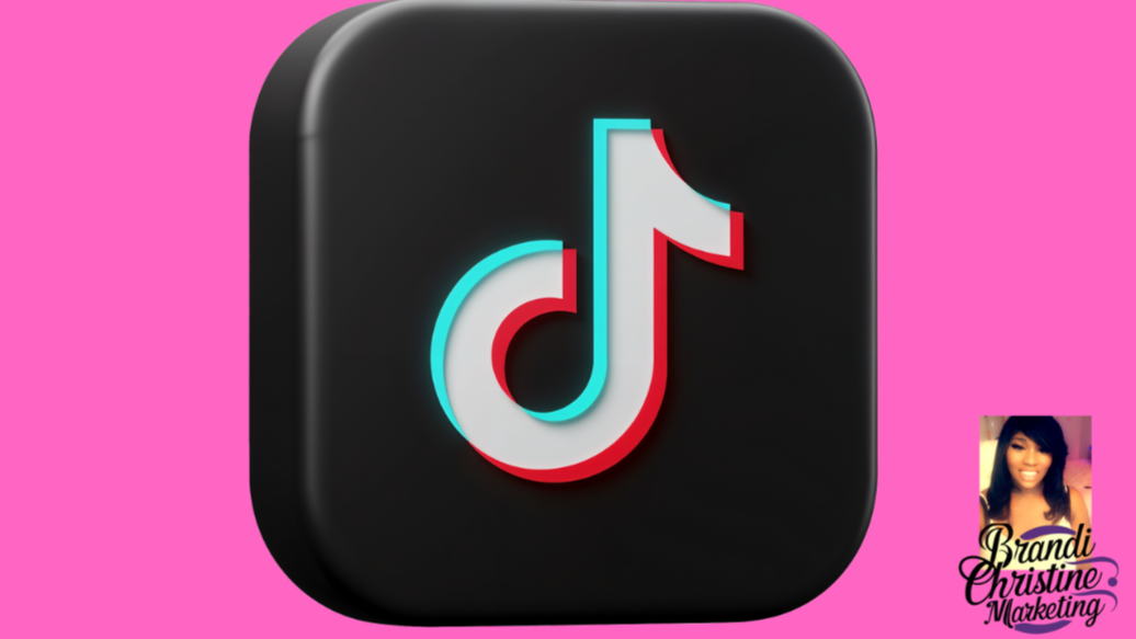 TikTok app icon with a black background and a colorful musical note logo, set against a pink background.