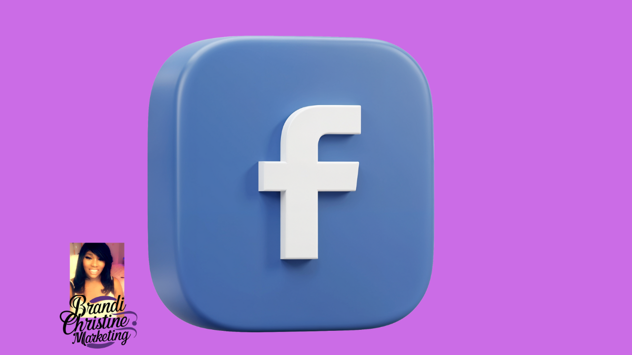Facebook logo with a white lowercase 'f' on a blue square background, placed on a purple backdrop.
