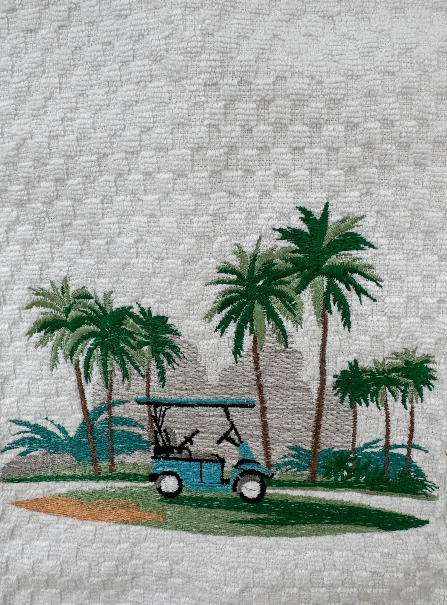 Hand Embroidered Golf Cart Towel – Golf Lover Kitchen Decor & Golf Course Gift