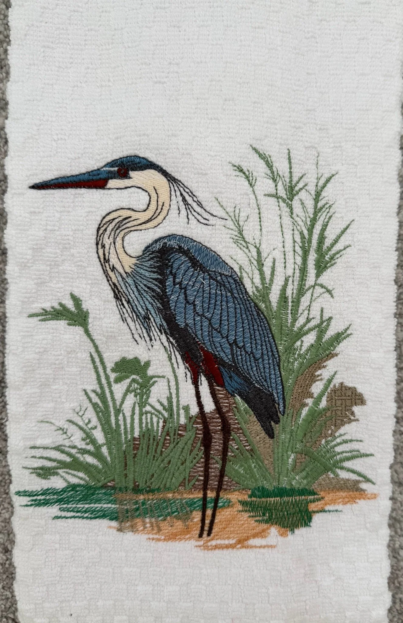 Hand Embroidered Blue Heron / Crane Towel – Coastal Bird Kitchen Decor