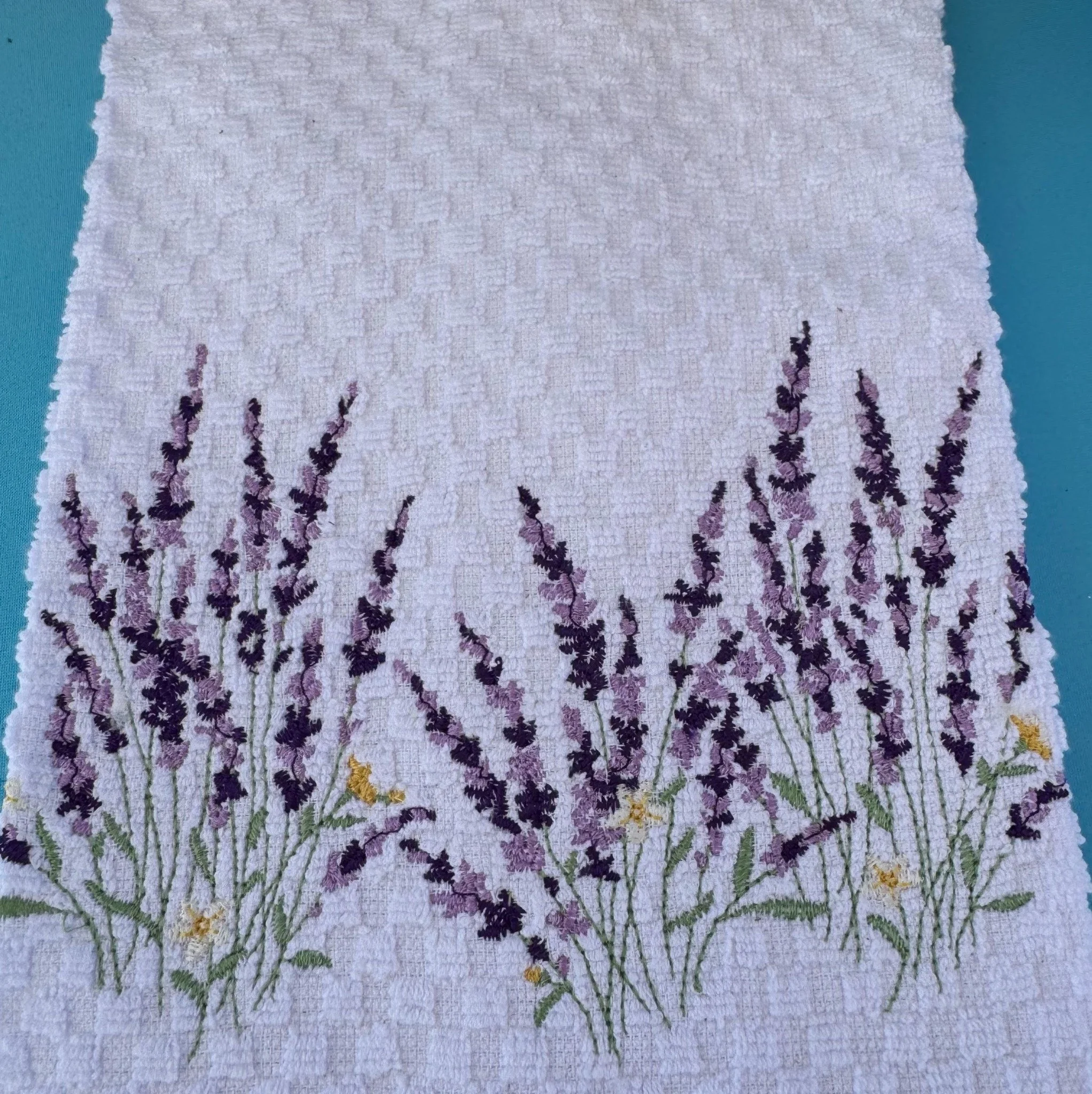 Hand Embroidered Lavender Wildflower Towel – Farmhouse Floral Kitchen & Cottage Decor