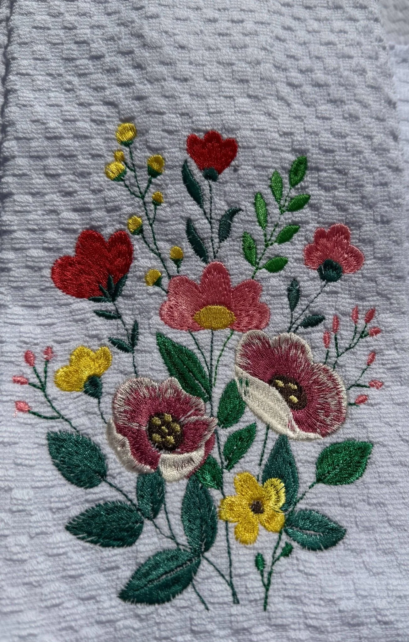 Hand Embroidered Wildflower Garden Towel – Colorful Botanical Kitchen & Farmhouse Decor