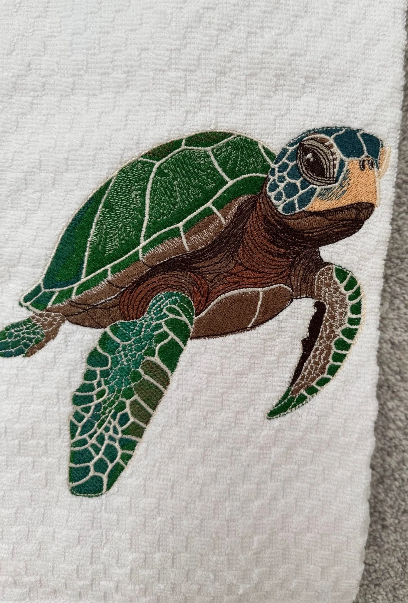 Hand Embroidered Sea Turtle Towel – Coastal Ocean Bathroom & Beach House Decor