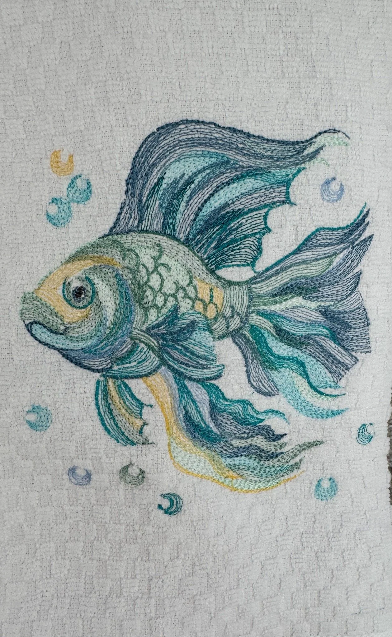 Hand Embroidered Betta Fish Towel – Coastal Aquarium Bathroom & Ocean Kitchen Decor