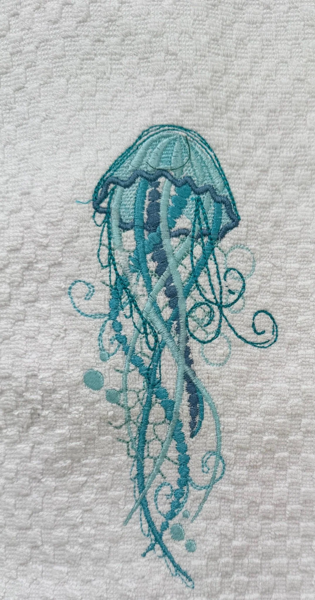 Hand Embroidered Jellyfish Towel – Coastal Ocean Bathroom & Beach House Kitchen Decor