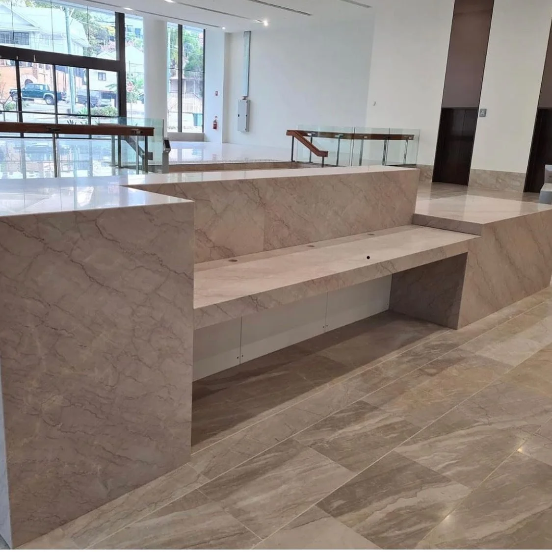 Stonespec Pilbara Tribune Marble  recently installed at Mobo South Brisbane. @mjgstone