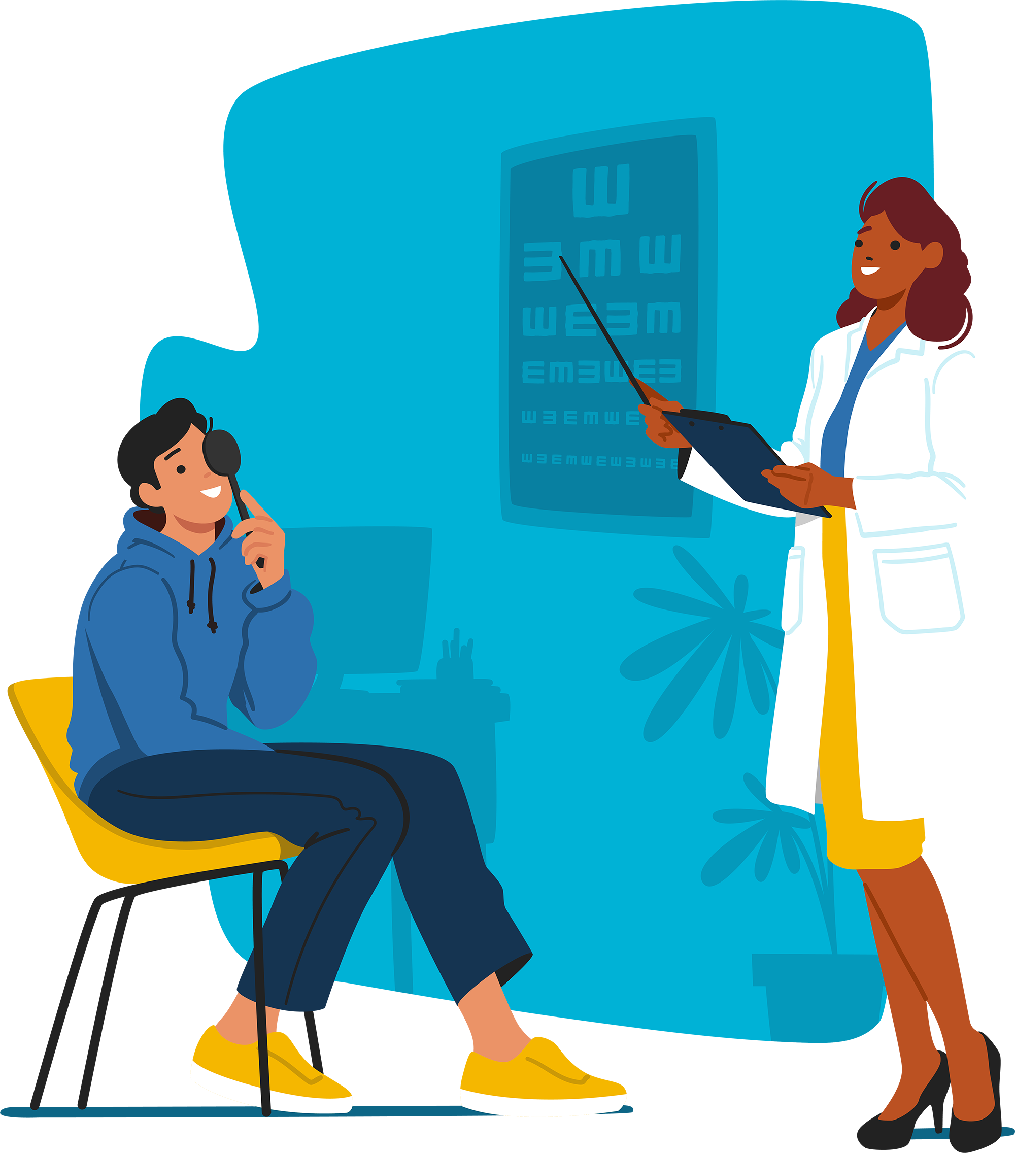 Eye exam using a Snellen chart, a service covered by vision insurance.