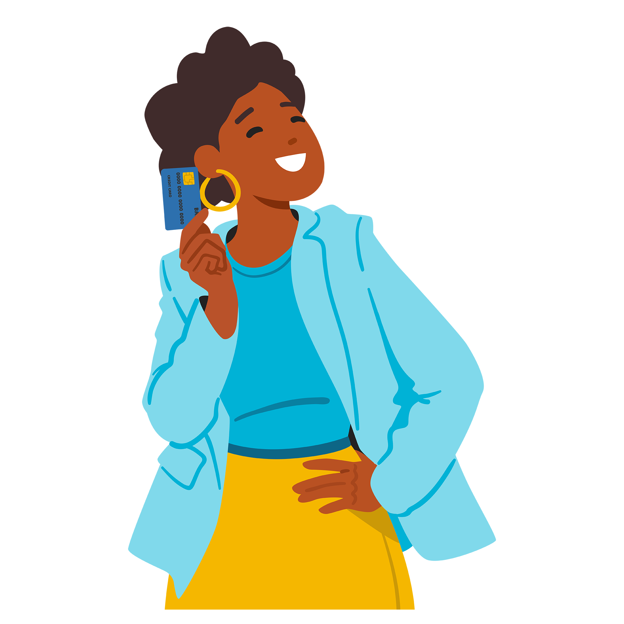 Woman smiling while holding a payment card, representing affordable coverage.