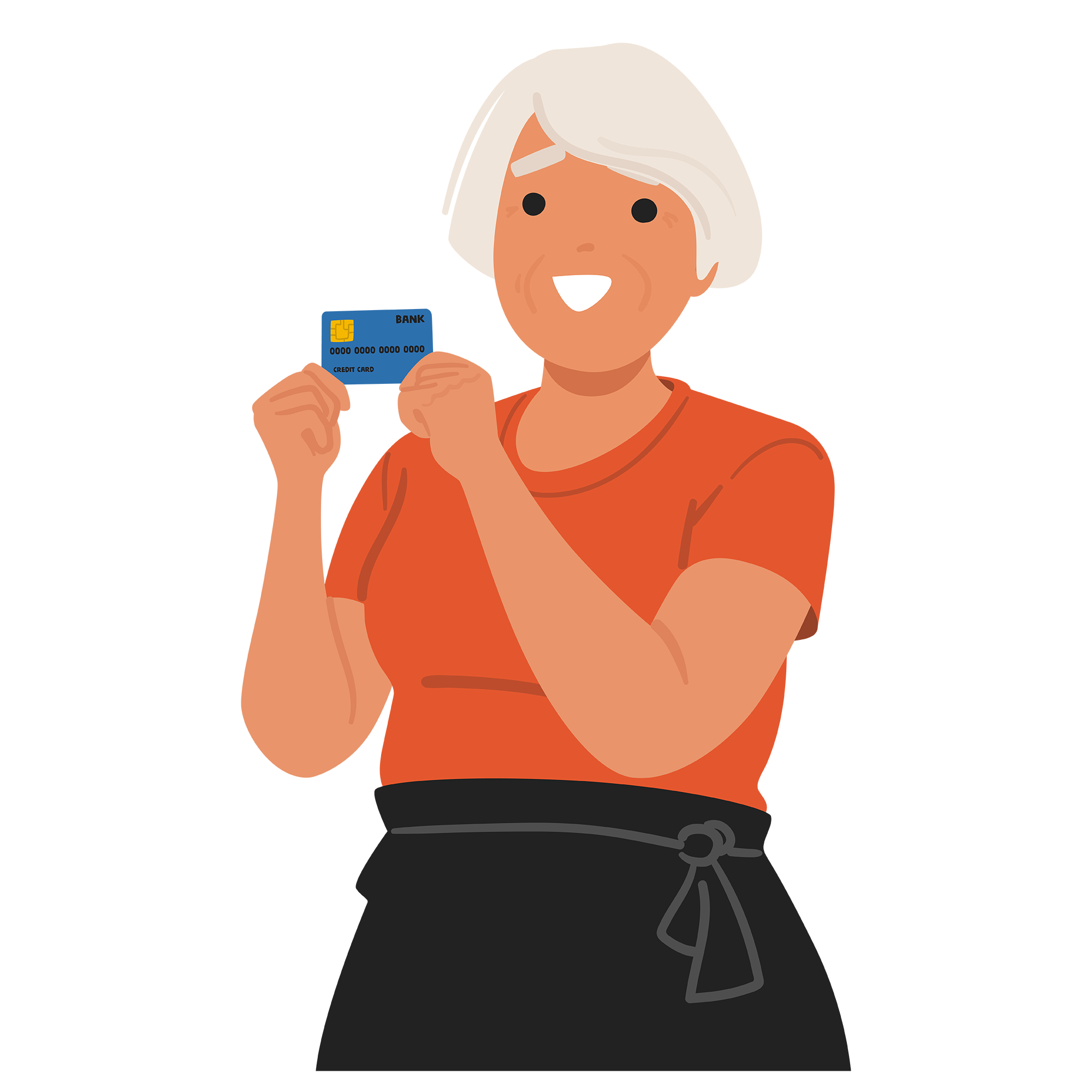 Senior holding a payment card, representing monthly premium costs.