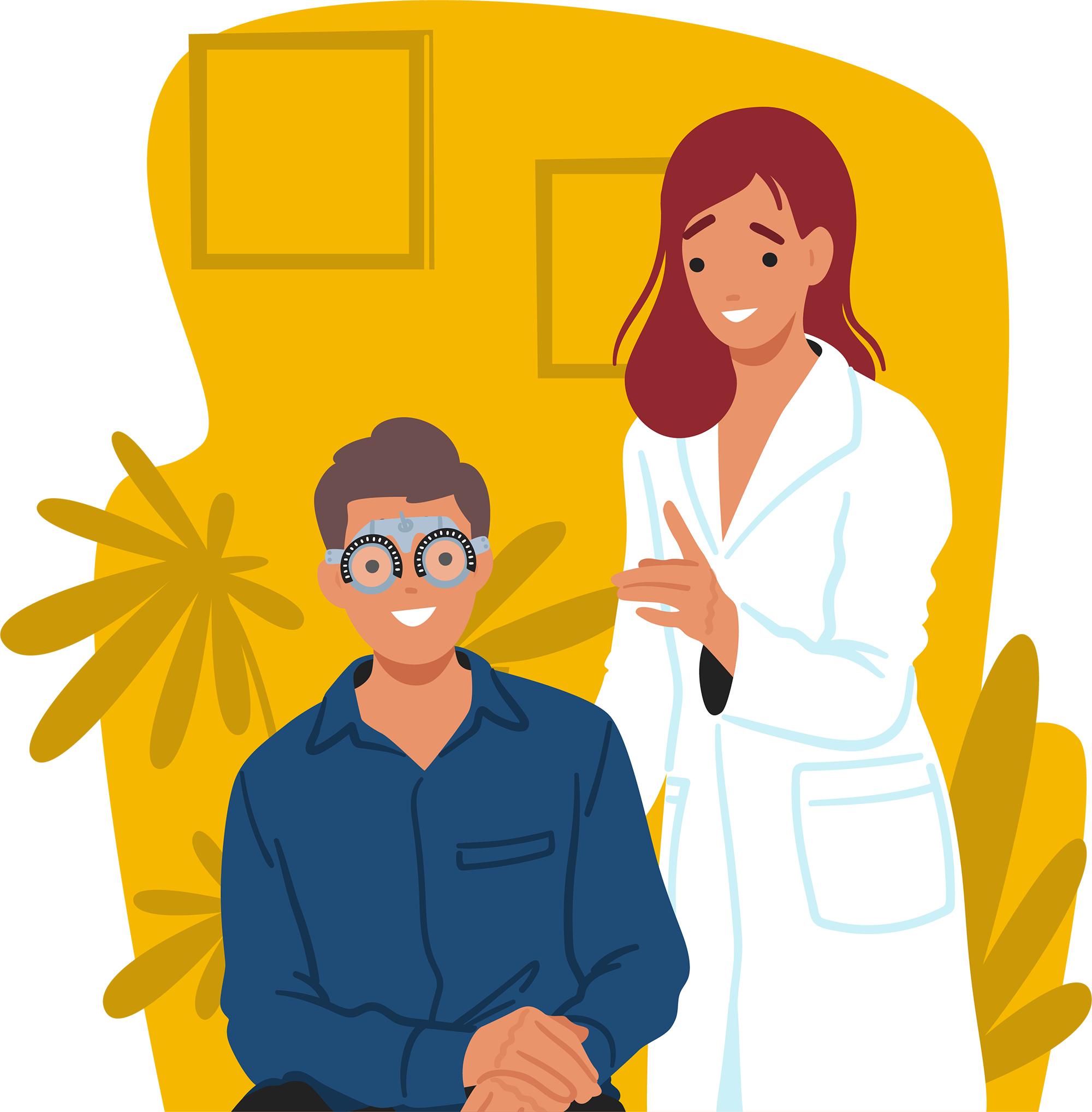 Optometrist fitting a child for glasses under a family vision plan.