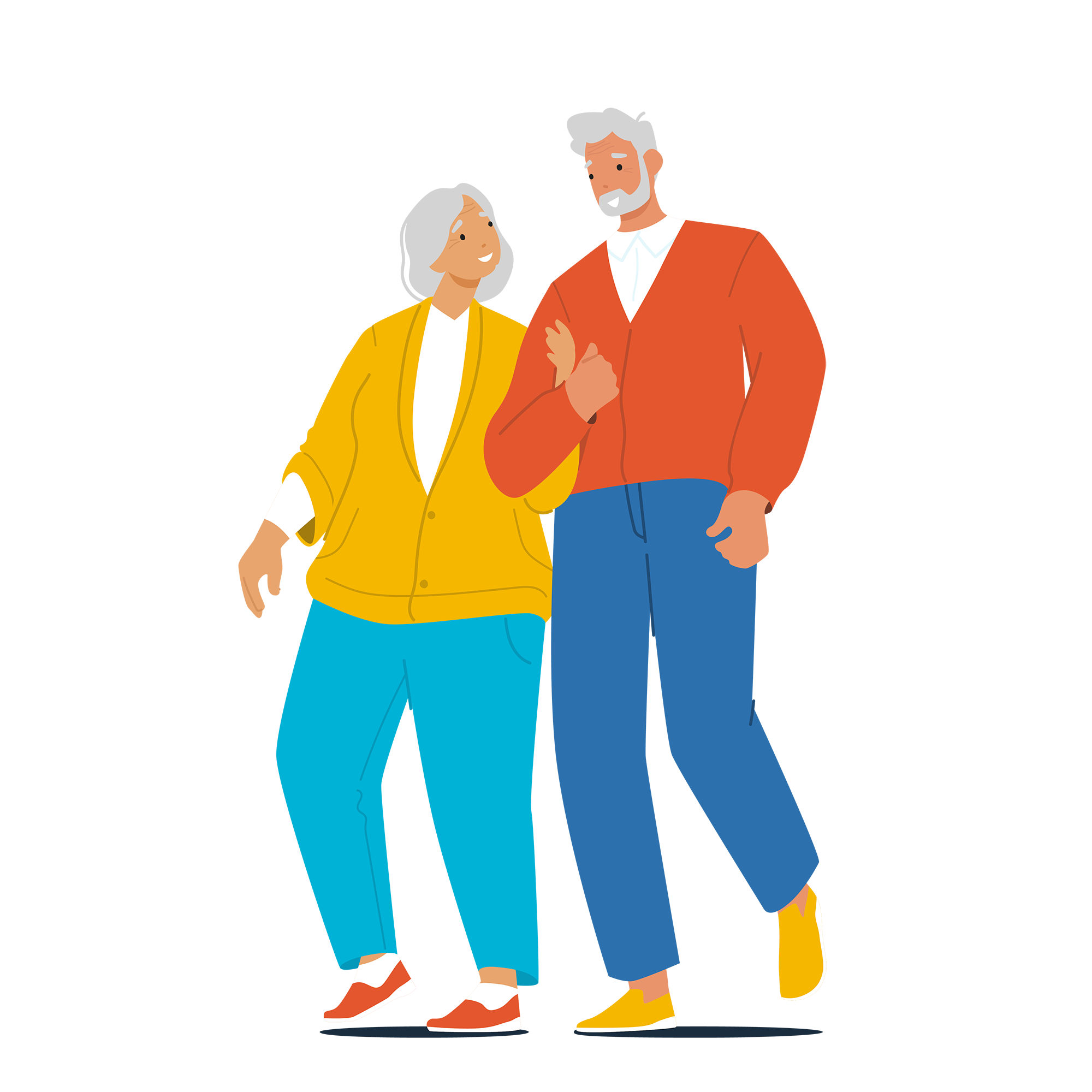 Two retirees discussing their Medicare coverage.