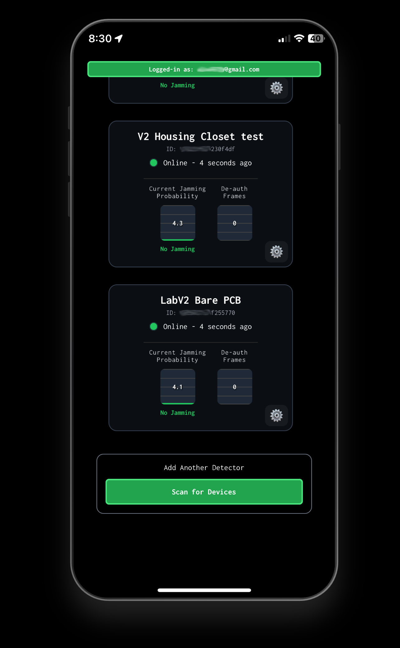 Screen shot of mobile app with green charts and buttons