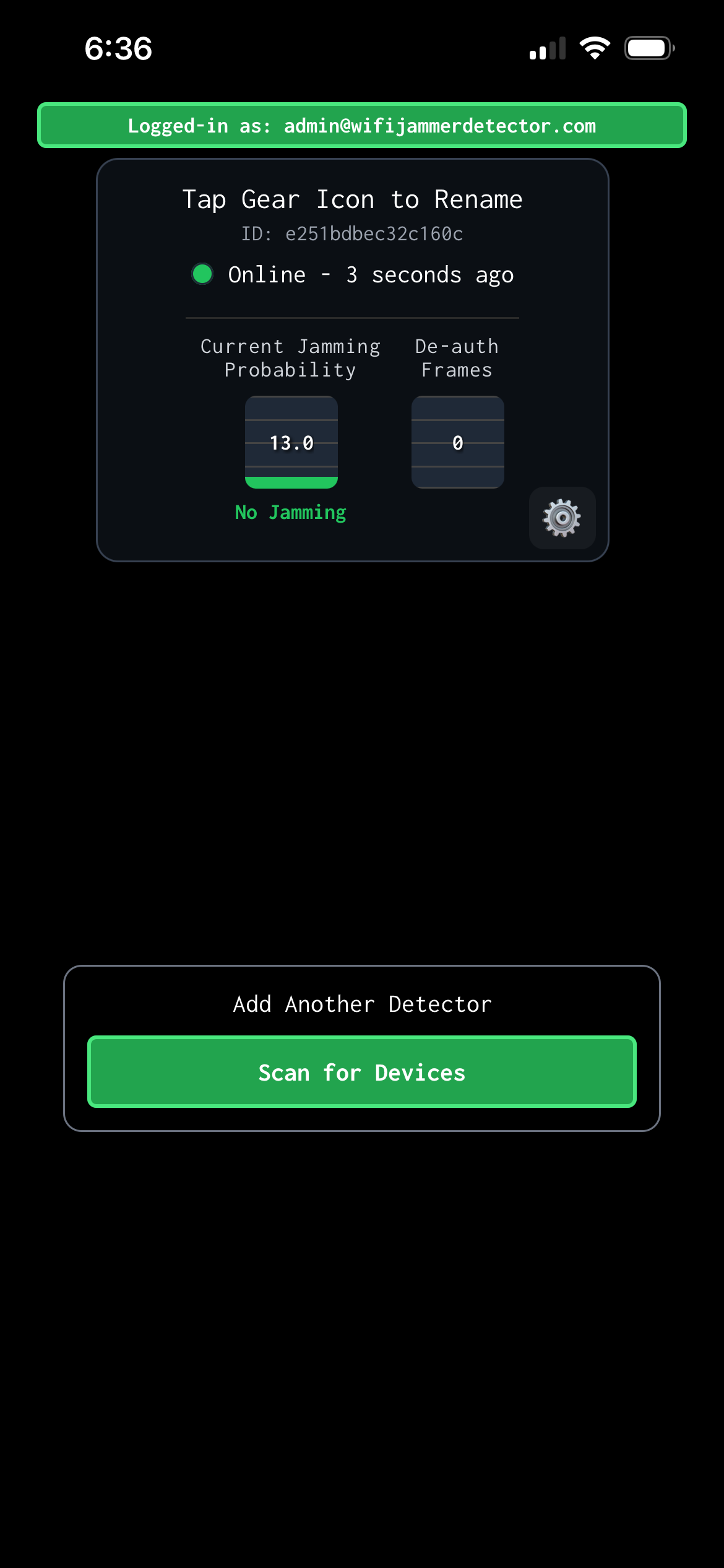 Screenshot of mobile app showing various live metrics