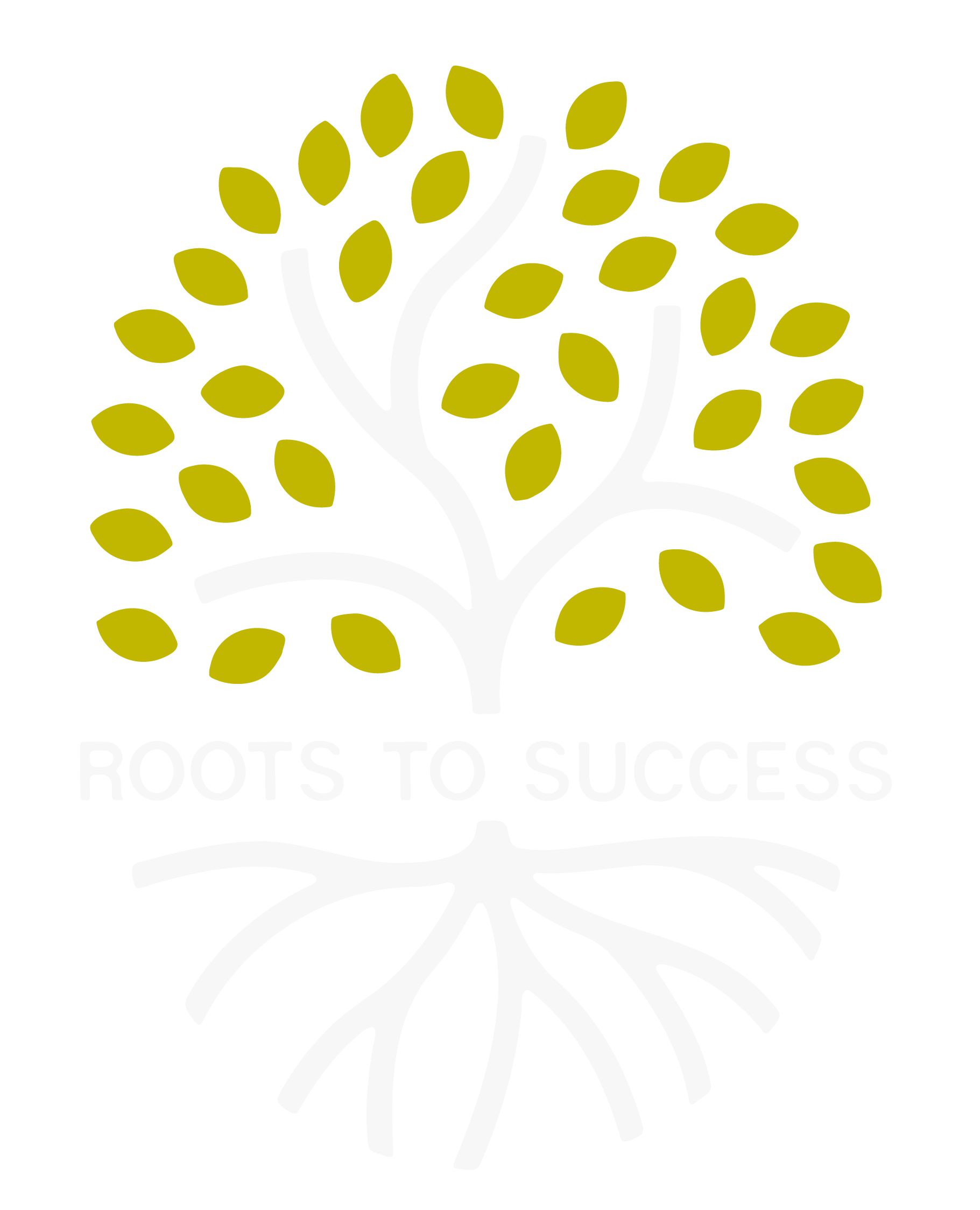 Roots to Success logo with green leaves