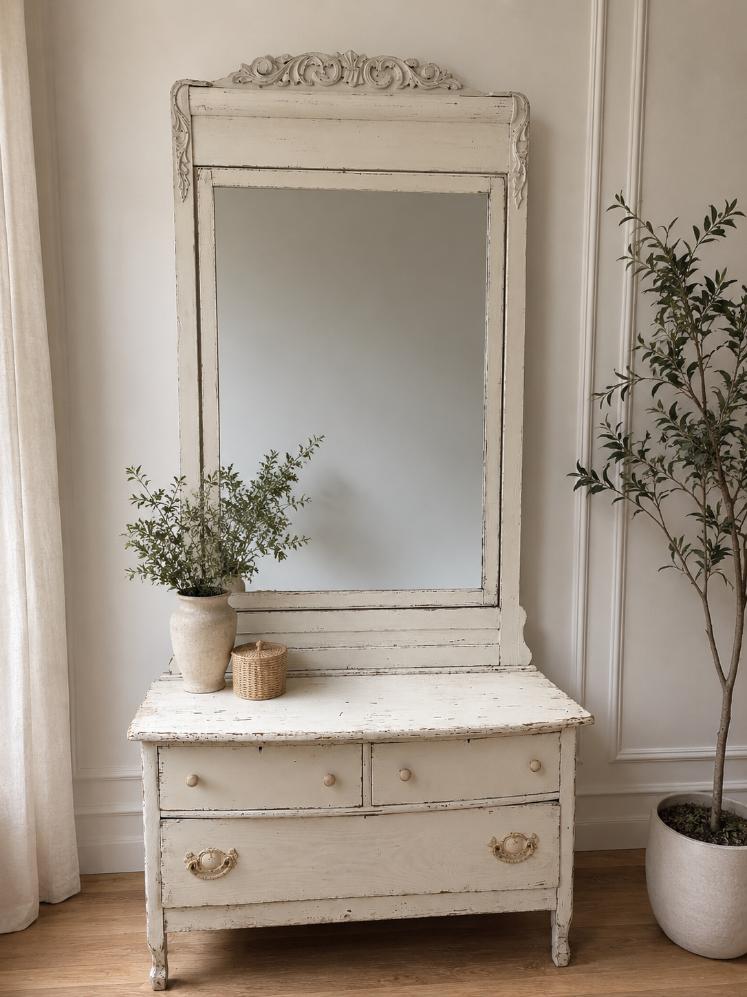 Antique High-Back Dresser with Mirror - $395 / 
Height: 87" / 
Width: 42" / 
Depth: 22"
