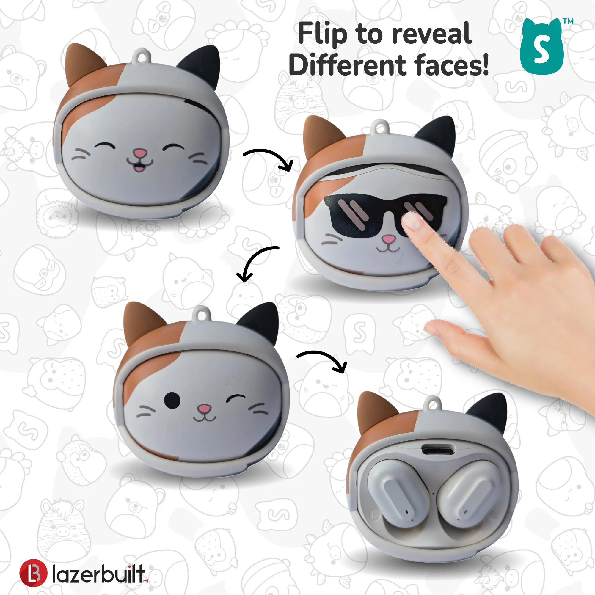 Squishmallows Cam the Cat - Earbuds with Spin Case