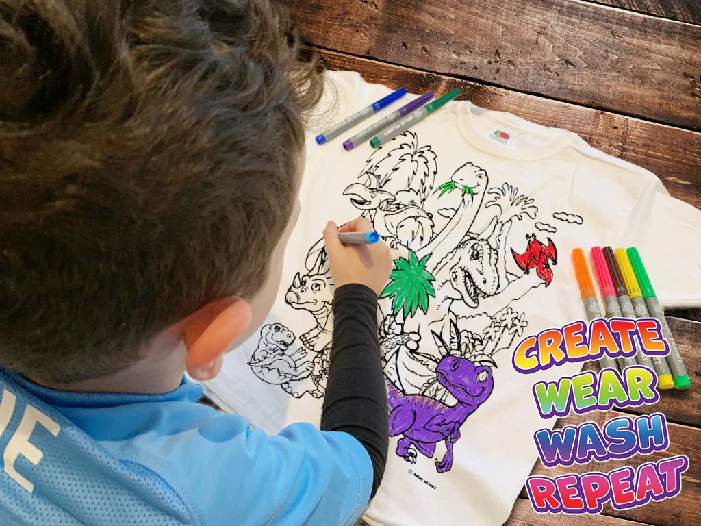 Draw Your Own T-Shirt Set - Dinosaurs - Markers & Rewashable Shirt