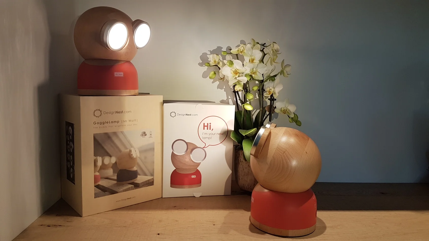 Mr Watt Gogglelamp Wooden Desk Light (Red)