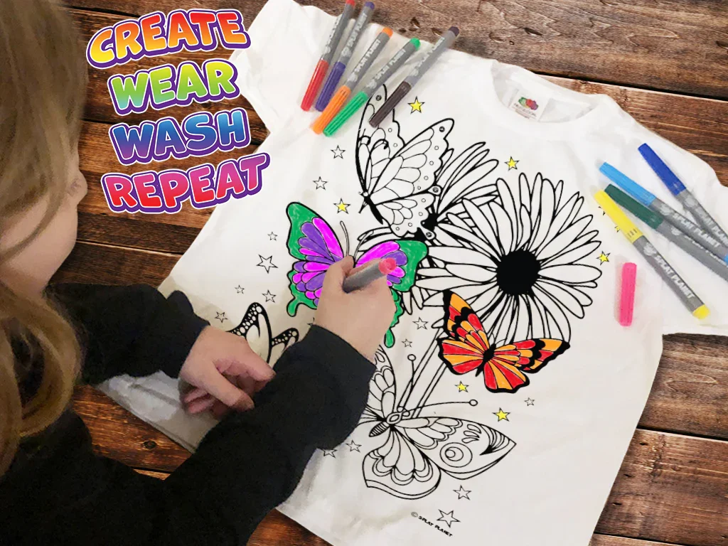 Draw Your Own T-Shirt Set - Butterflies - Markers & Rewashable Shirt