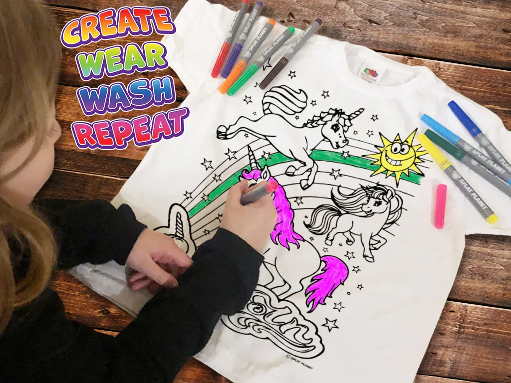 Draw Your Own T-Shirt Set - Unicorns - Markers & Rewashable Shirt