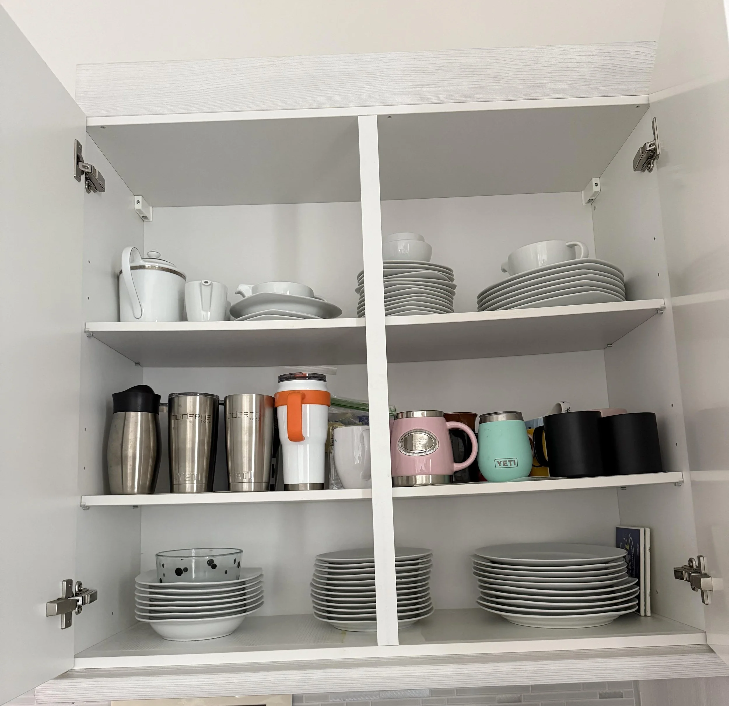 Everyday Use - After
Relocated coffee cups above the coffee maker, donated unused plateware, relocated entertainment items