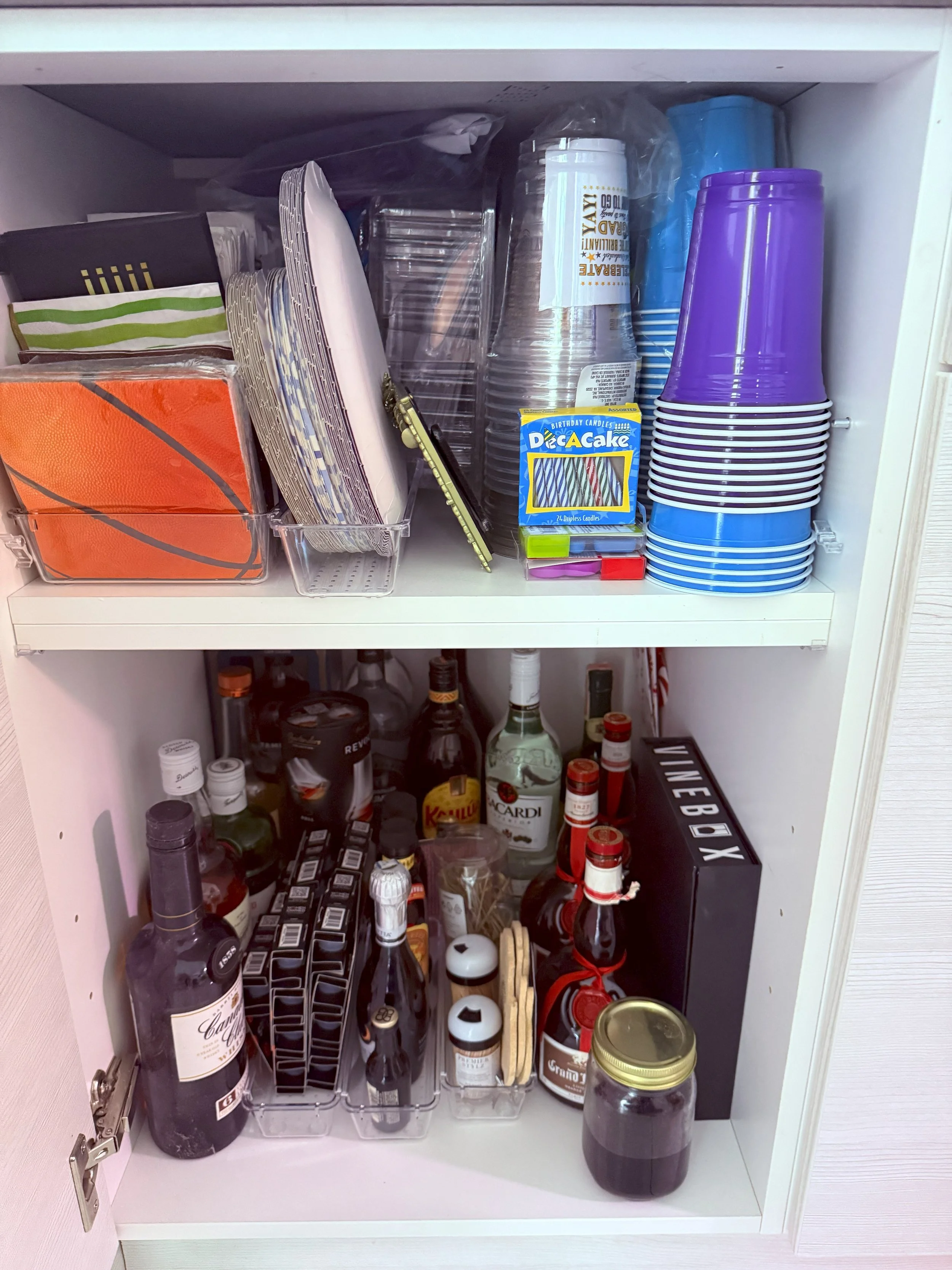 Entertainment Beverages - After
Relocated glass bottles from high cabinet to bottom cabinet, included entertainment ware for efficiency