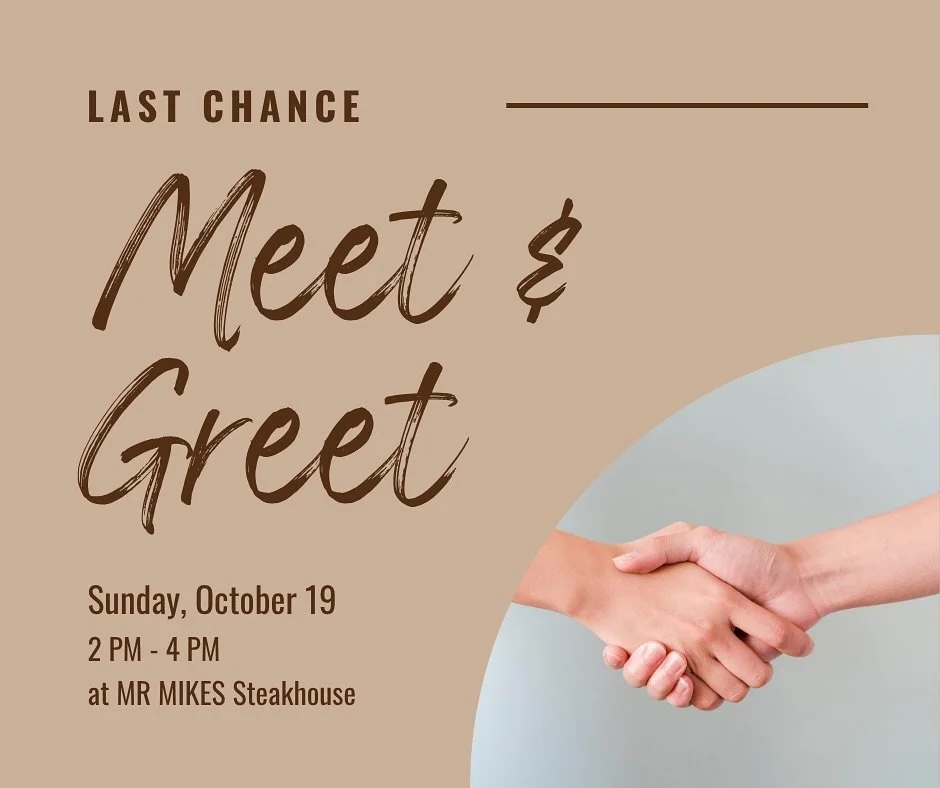 This Sunday is your last chance to come say hello before Election Day!
I&rsquo;ll be at MR MIKES Steakhouse, along with many of the other candidates, from 2&ndash;4 PM for an informal meet &amp; greet.
Come chat one-on-one, ask questions, share your 
