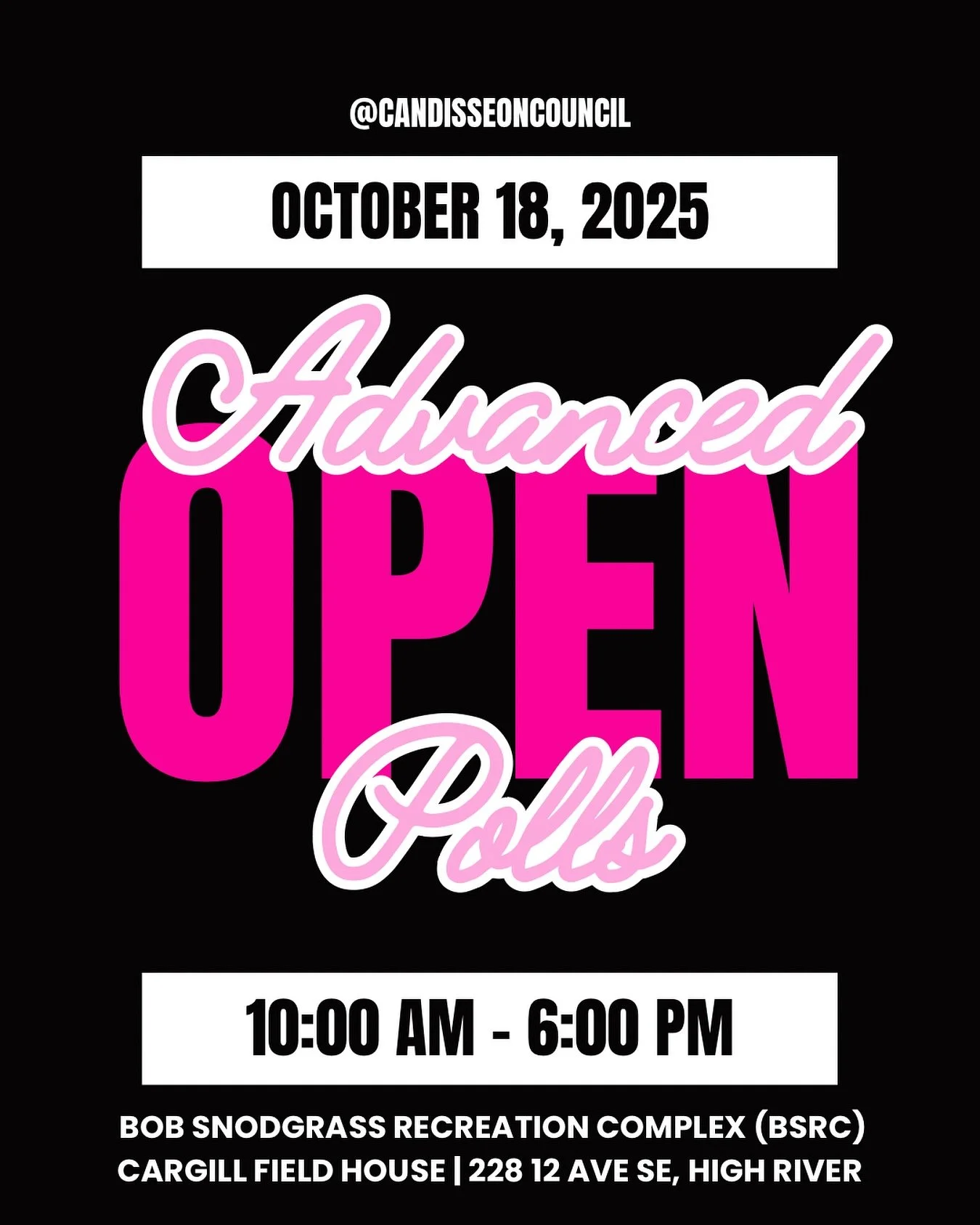 🚨 Last chance to vote early, High River!

Advance polls are open today &mdash; so if you&rsquo;re working, traveling, or busy on Election Day, now&rsquo;s your time to make it happen.

Your vote is your voice, and your voice matters.

Let&rsquo;s sh