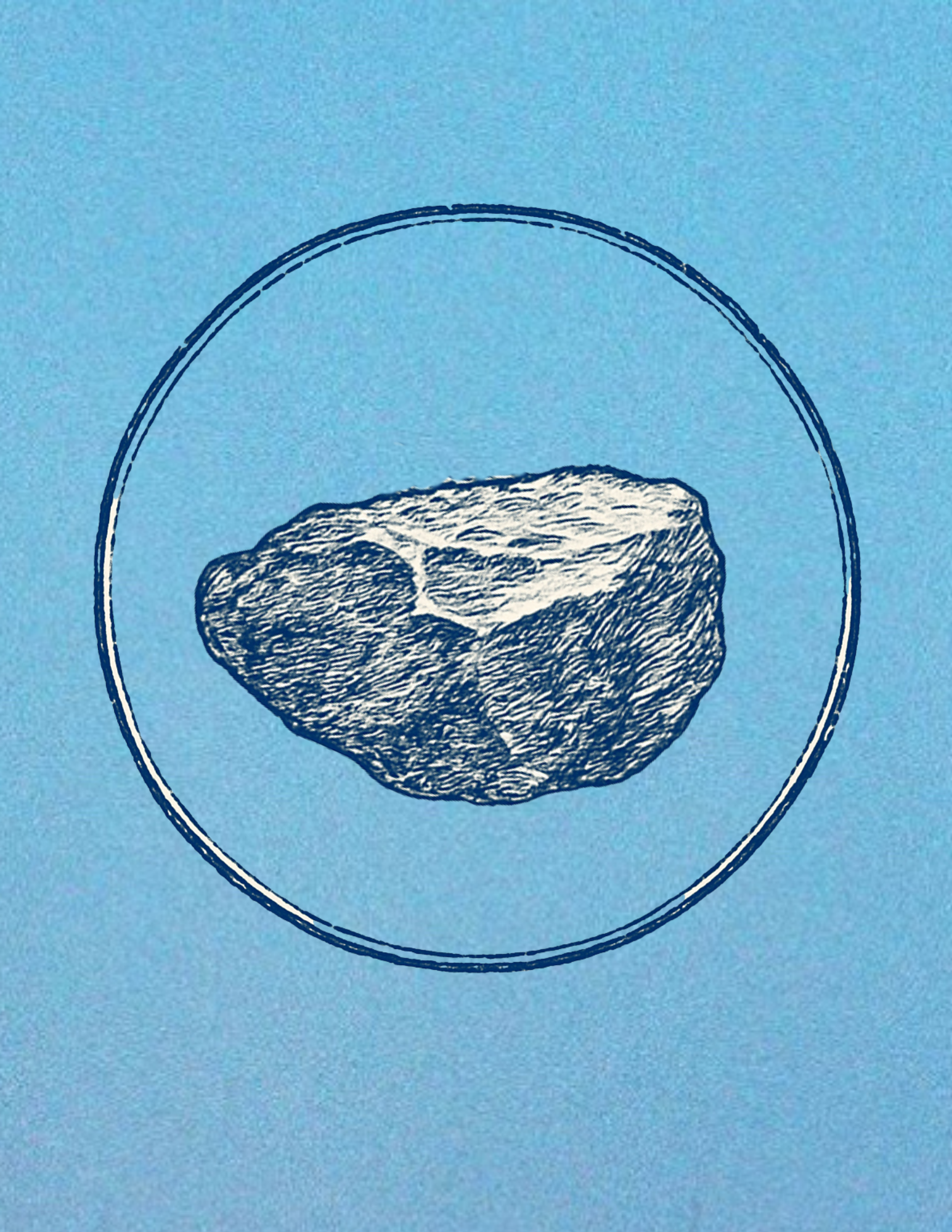 Illustration of a single gray rock inside a circle on a blue background.