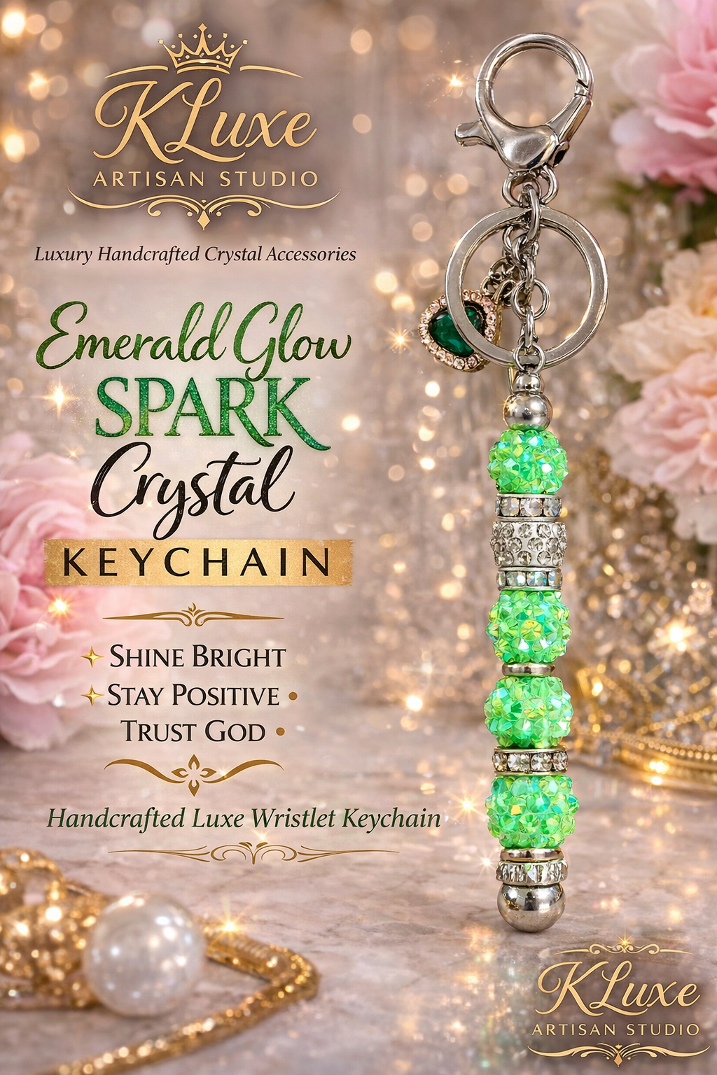 Emerald Glow Spark Crystal Keychain