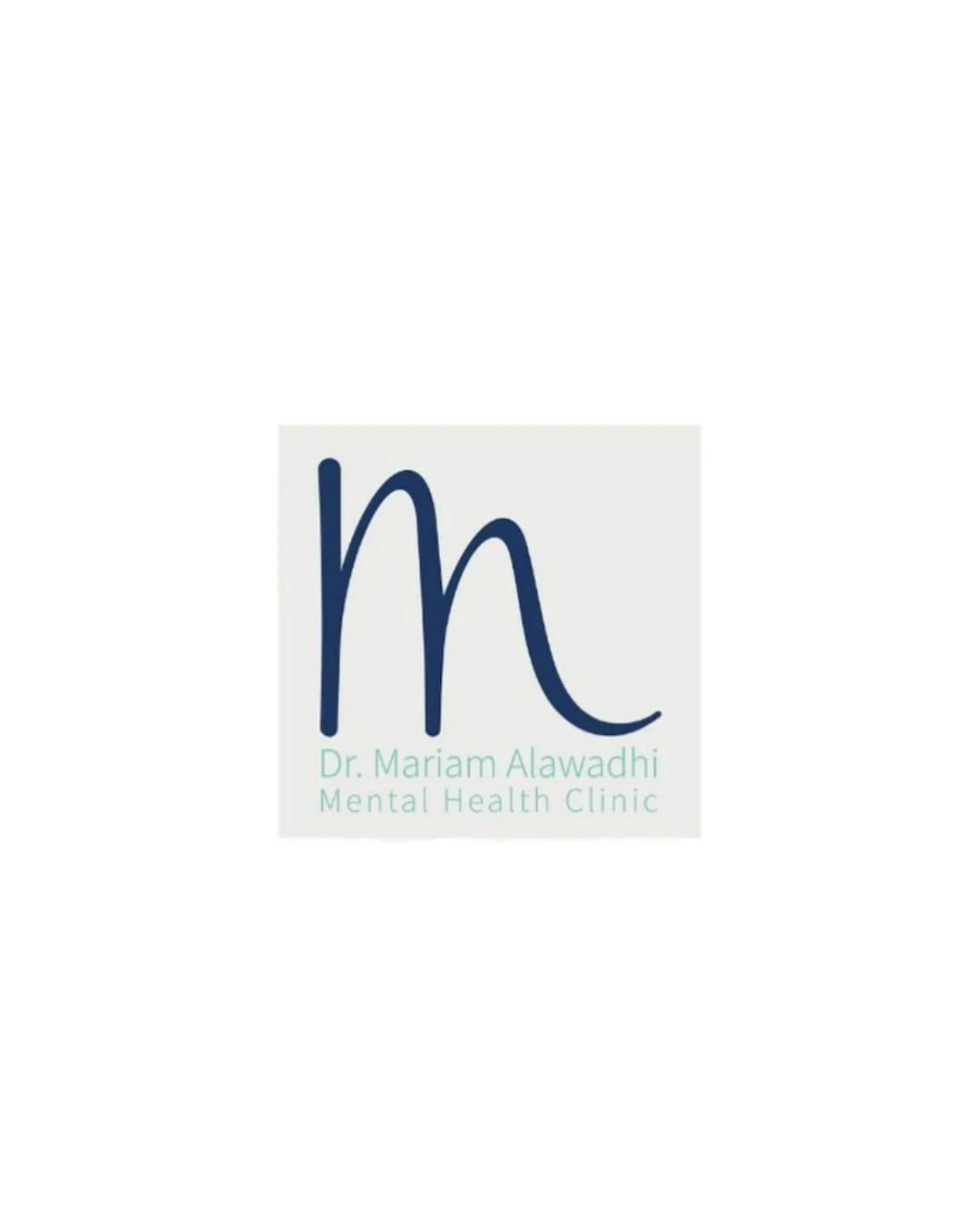 Logo for Dr. Mariam Alawadhi Mental Health Clinic, featuring a stylized lowercase 'm' in dark blue and text with the clinic's name and services.