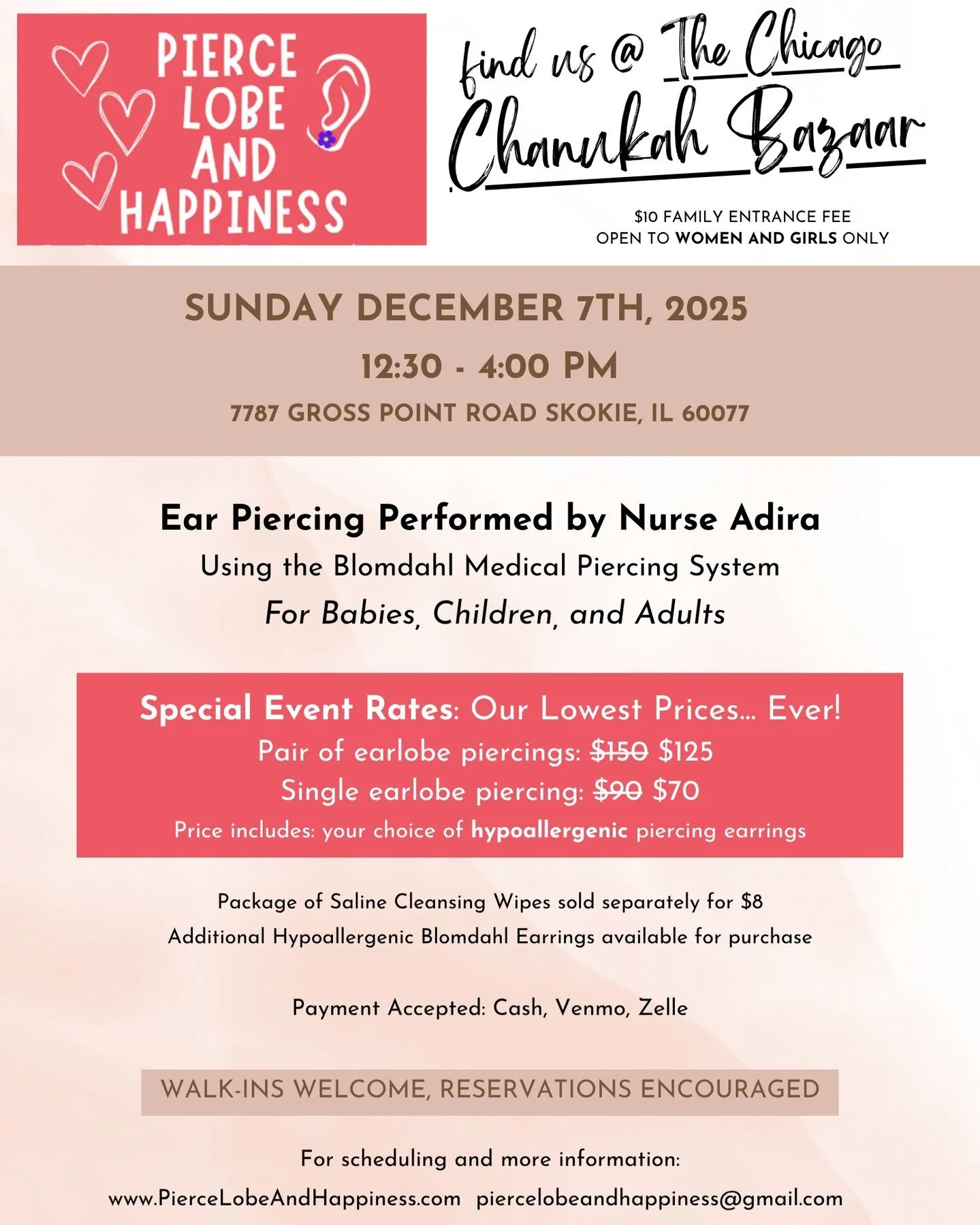 DISCOUNTED RATES on ear piercing!! We'll be at the @chicagochanukahbazaar Sunday Dec 7th! Message me if you'd like to reserve an appointment time at the event! 

This is really the last chance to take advantage of such low prices before rates go up i