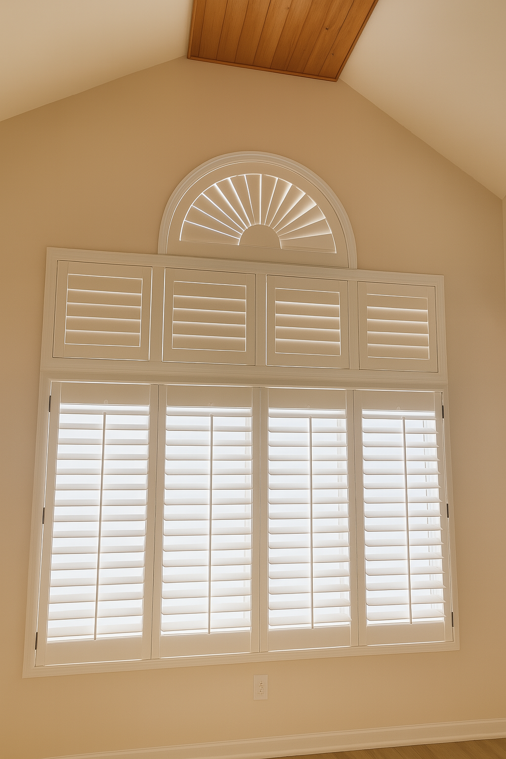 Specialty arched window shutters Currituck County home