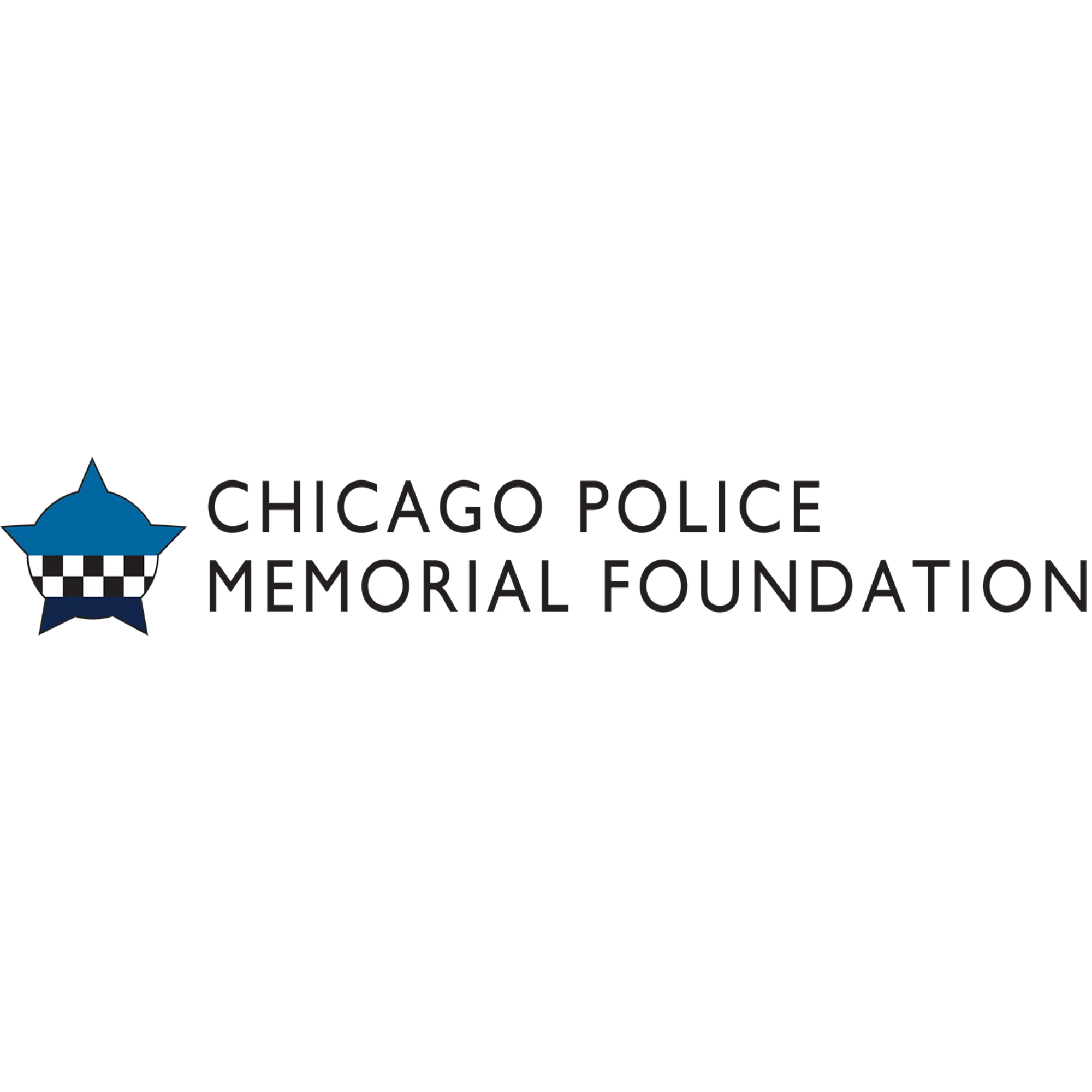 Logo of the Chicago Police Memorial Foundation featuring a blue police badge with a checkered pattern.